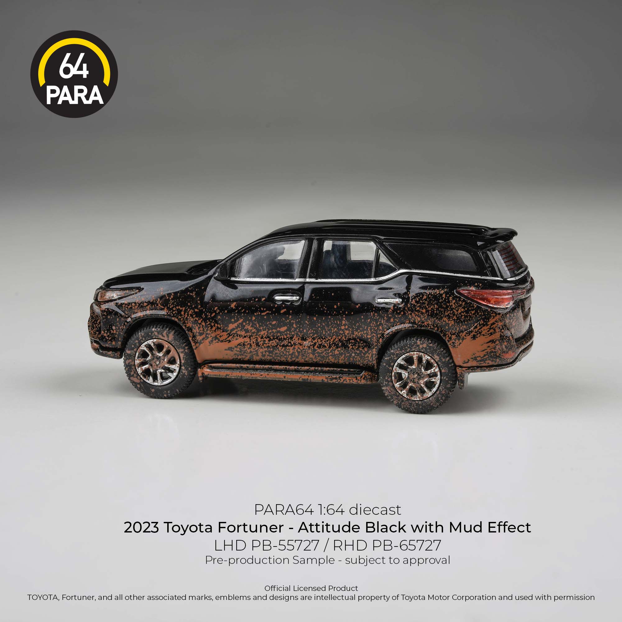[PRE ORDER] Para64 x Blue and Yellow 1/64 2023 Toyota Fortuner Attitude Black W/ Mud Effect PB55727 RELEASE  3 Diecast Scale Model Car
