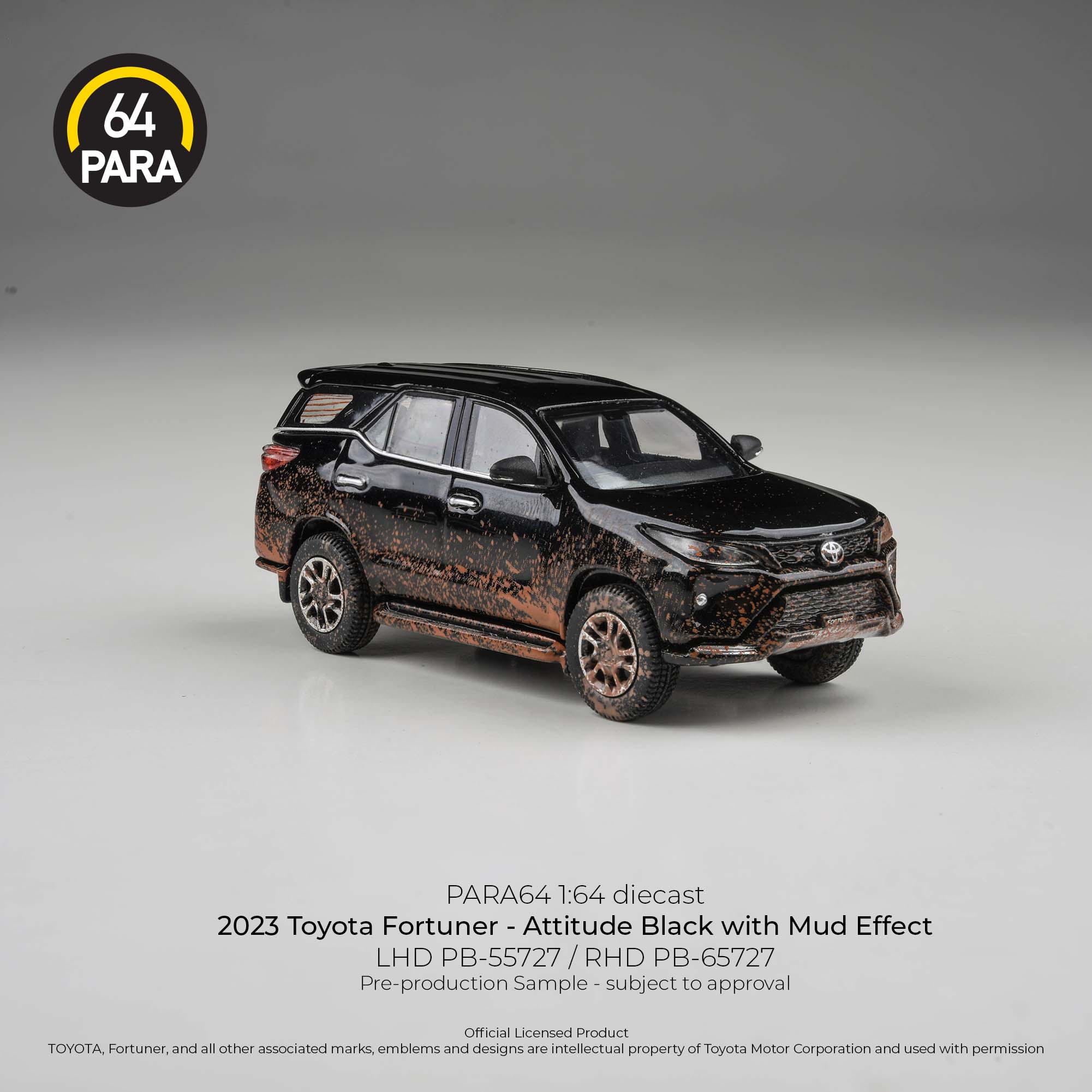 [PRE ORDER] Para64 x Blue and Yellow 1/64 2023 Toyota Fortuner Attitude Black W/ Mud Effect PB55727 RELEASE  3 Diecast Scale Model Car