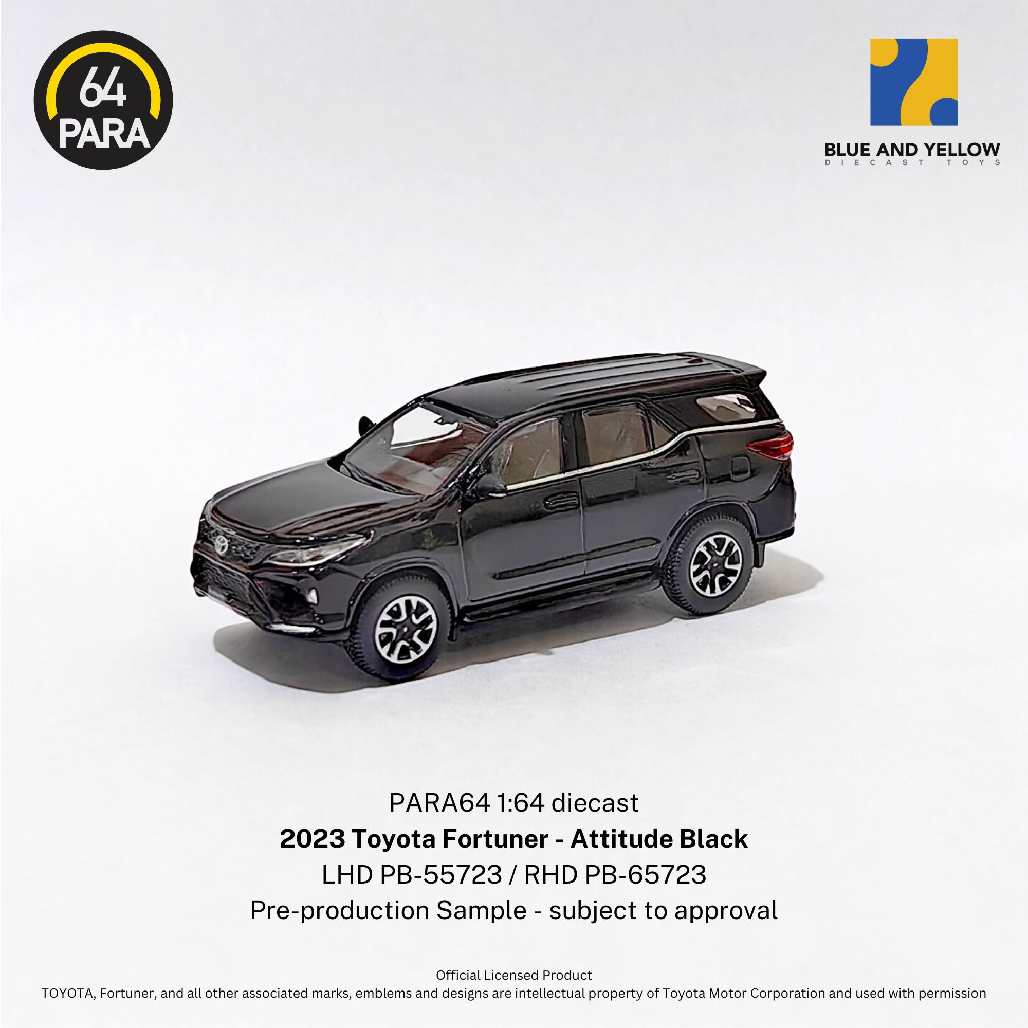 Para64 x Blue and Yellow 1/64 Toyota Fortuner LTD Attitude Black PB55723 RELEASE  2 Diecast Scale Model
