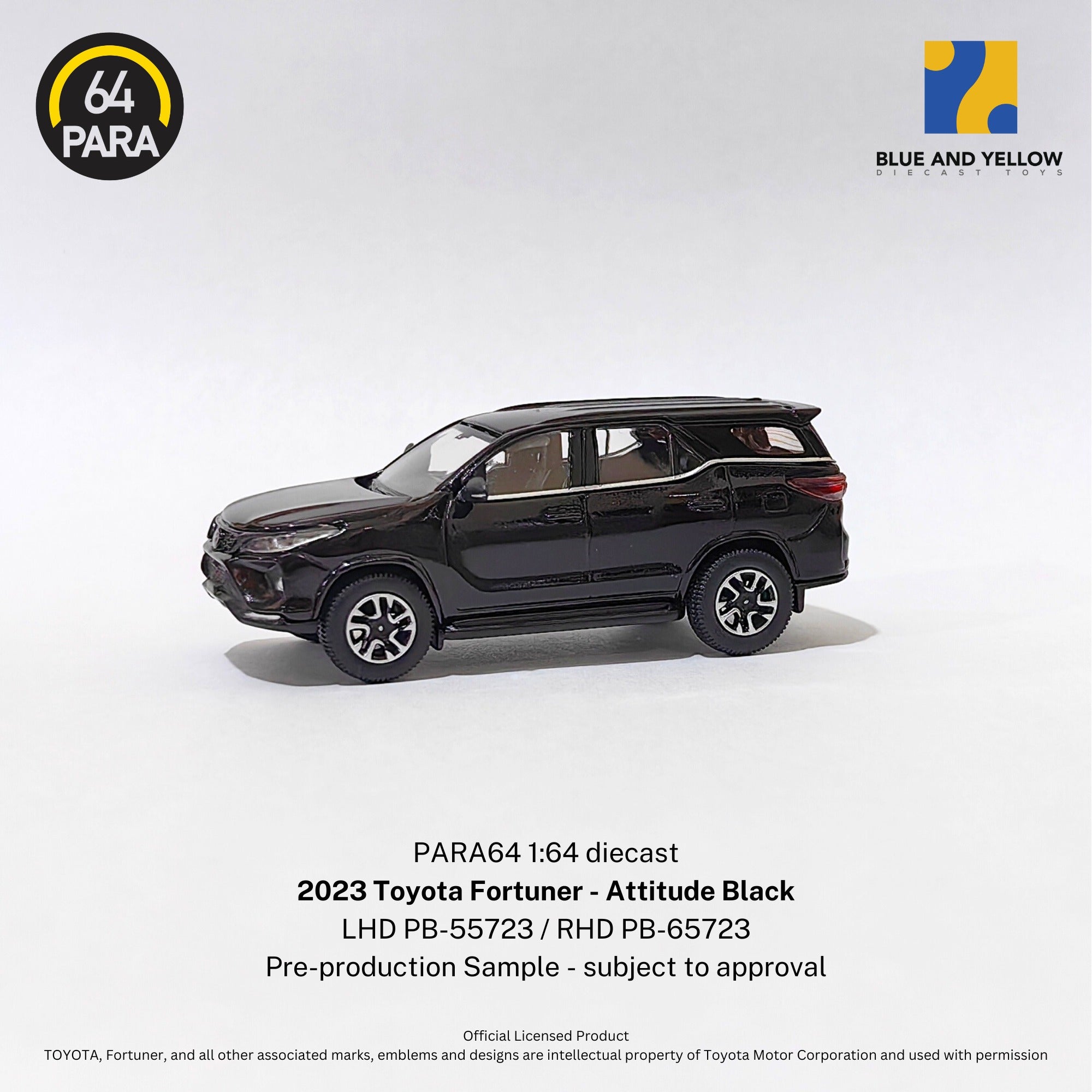 Para64 x Blue and Yellow 1/64 Toyota Fortuner LTD Attitude Black PB55723 RELEASE  2 Diecast Scale Model