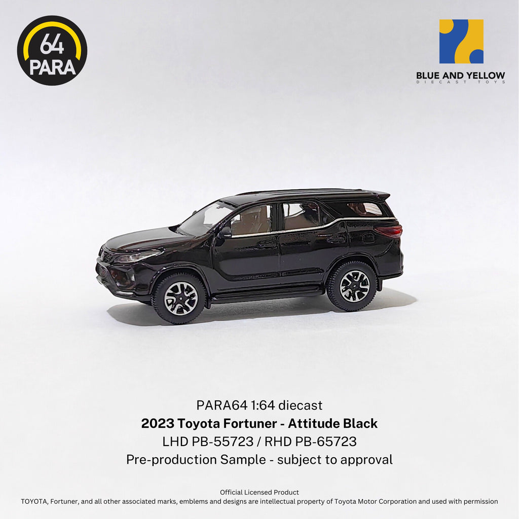 Para64 x Blue and Yellow 1/64 Toyota Fortuner LTD Attitude Black PB65723 RELEASE RHD Diecast Scale Model
