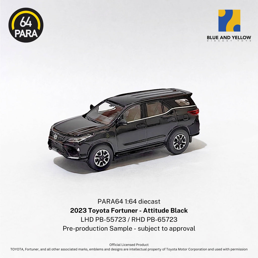 Para64 x Blue and Yellow 1/64 Toyota Fortuner LTD Attitude Black PB65723 RELEASE RHD Diecast Scale Model
