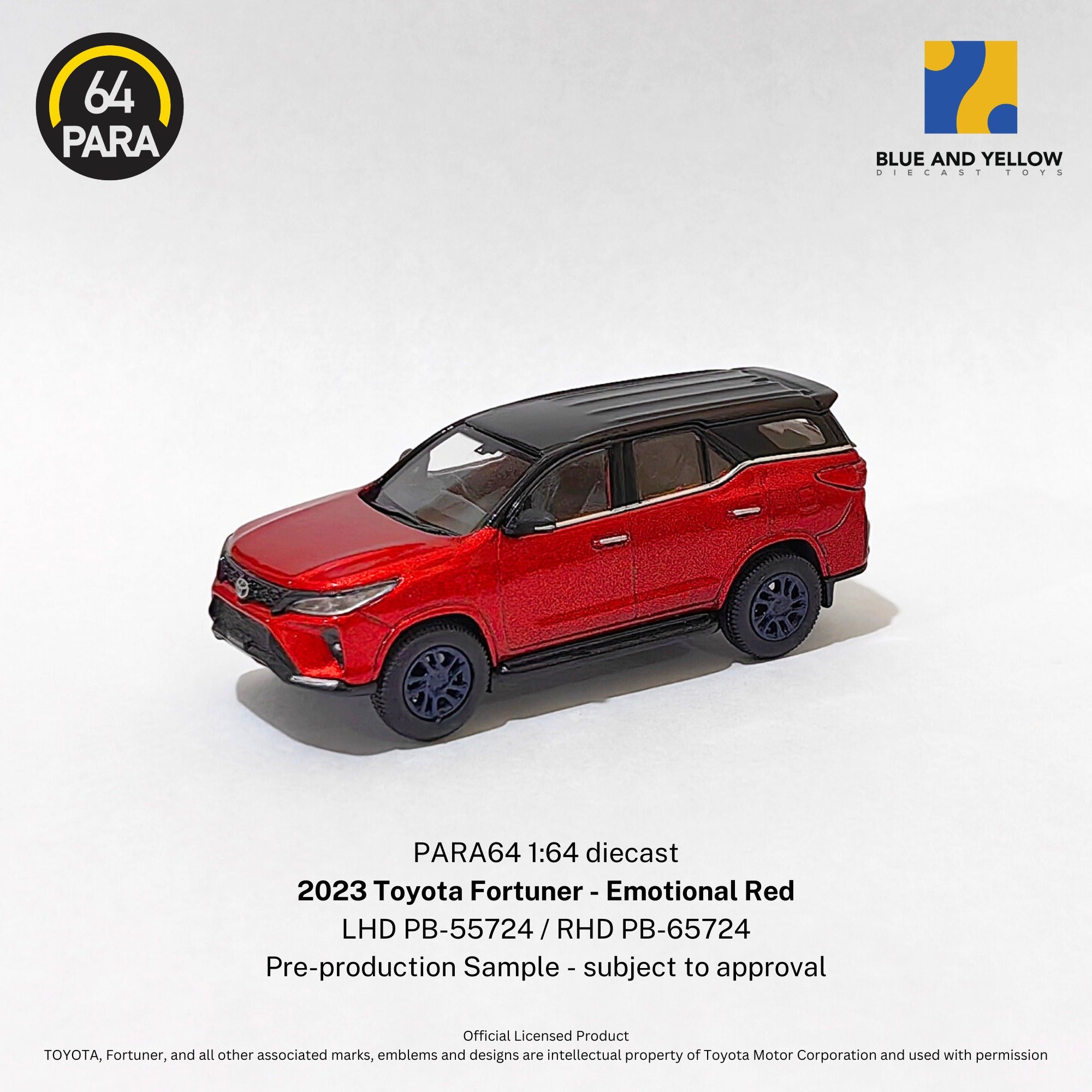 Para64 x Blue and Yellow 1/64 Toyota Fortuner LTD Emotional Red PB55724 RELEASE  2 Diecast Scale Model