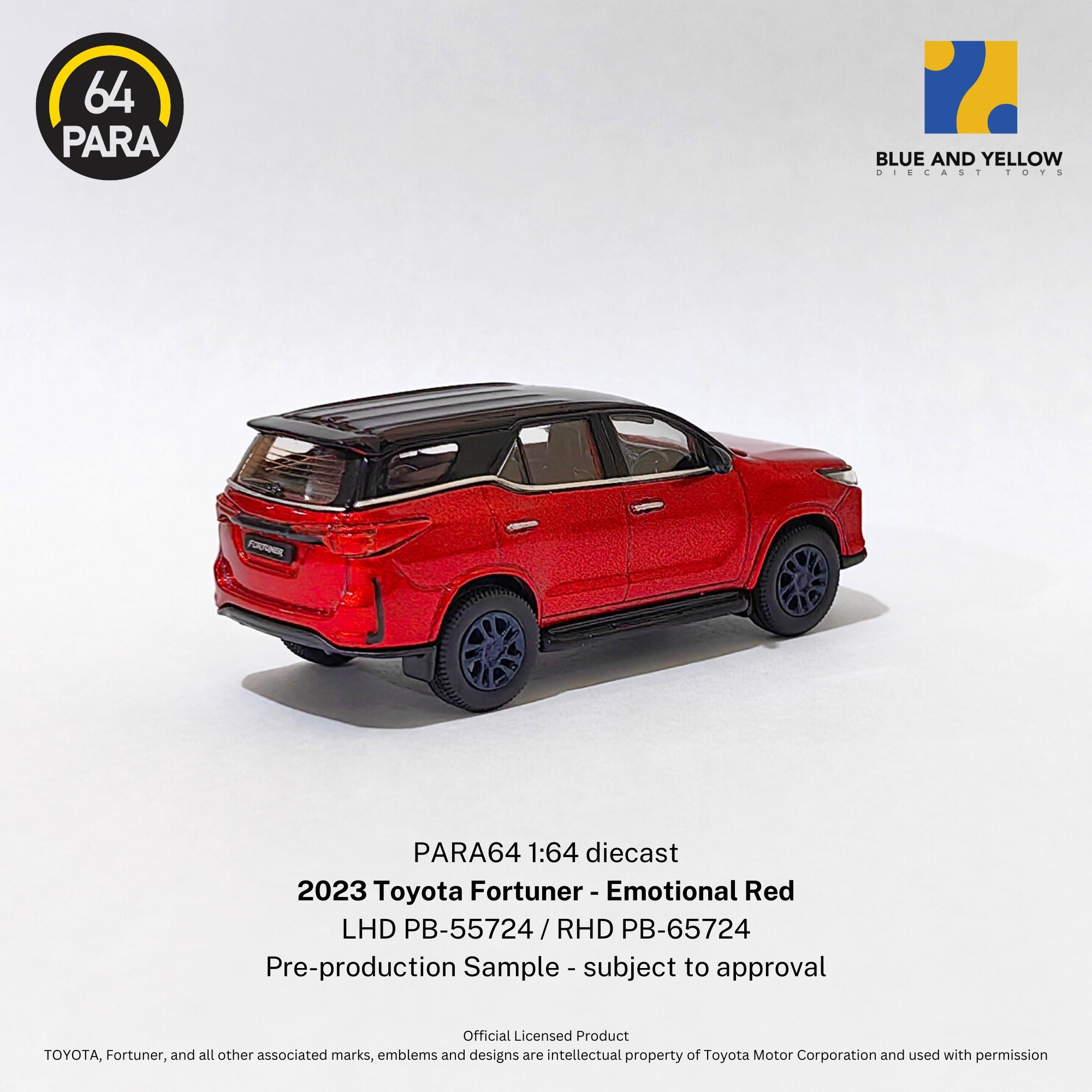 Para64 x Blue and Yellow 1/64 Toyota Fortuner LTD Emotional Red PB65724 RHD RELEASE  Diecast Scale Model