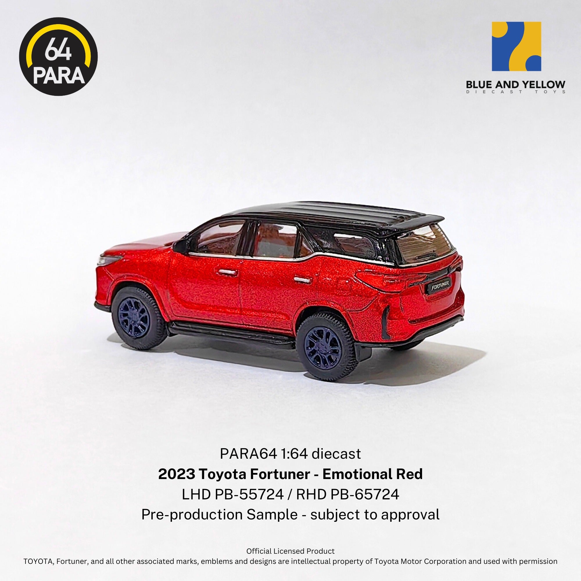 Para64 x Blue and Yellow 1/64 Toyota Fortuner LTD Emotional Red PB55724 RELEASE  2 Diecast Scale Model