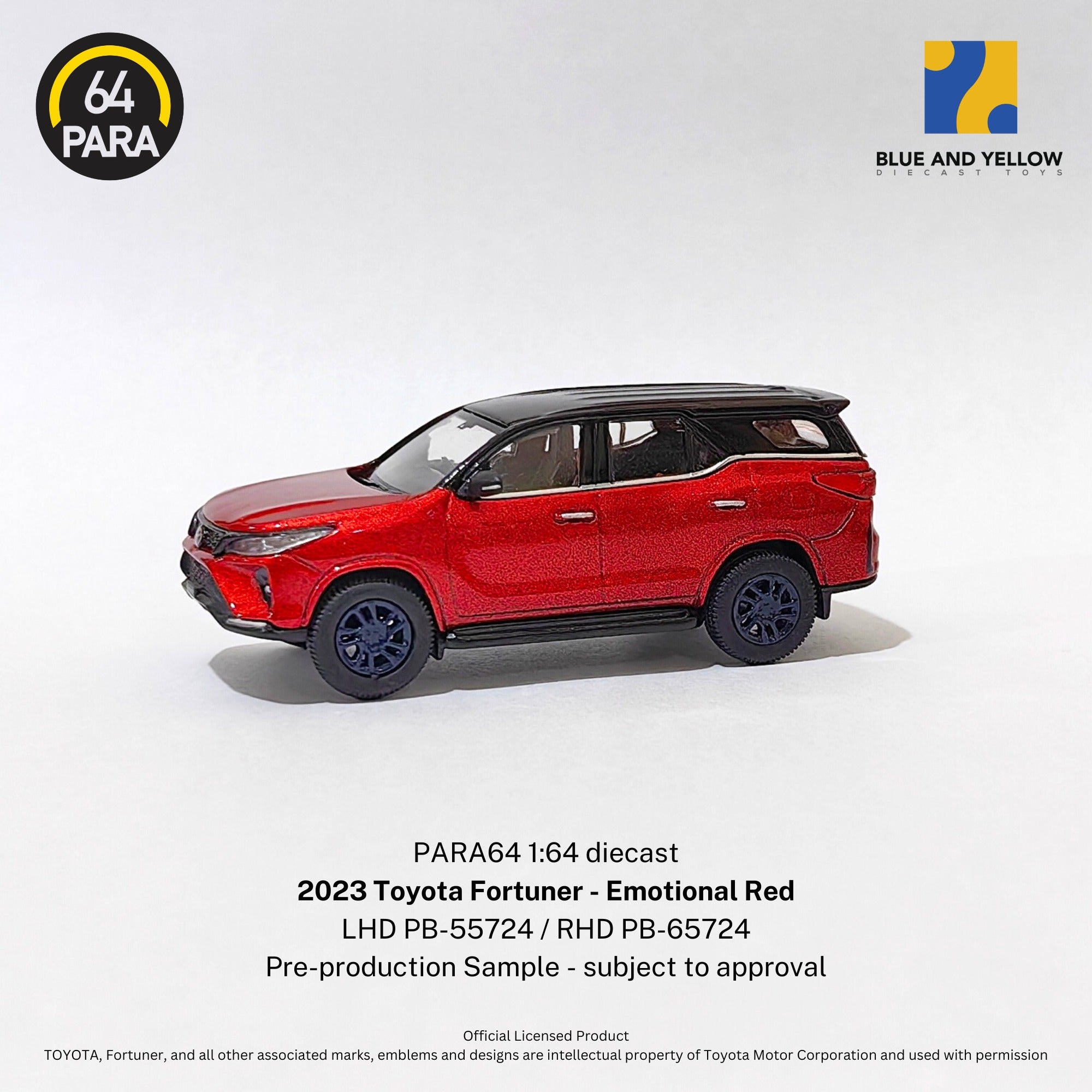 Para64 x Blue and Yellow 1/64 Toyota Fortuner LTD Emotional Red PB55724 RELEASE  2 Diecast Scale Model