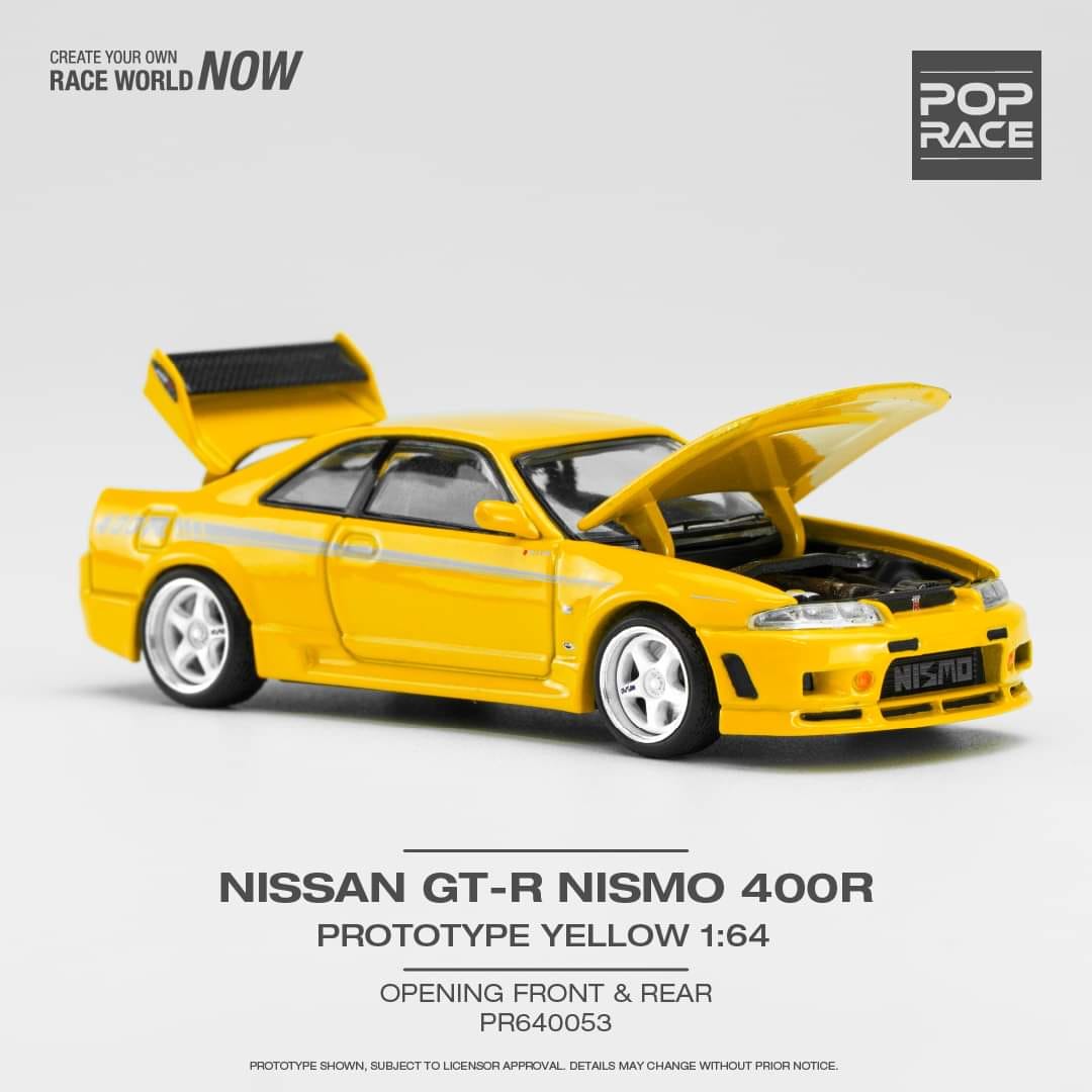 Pop Race 1/64 GTR Nismo 400R Yellow PR640053 Diecast Scale Model
