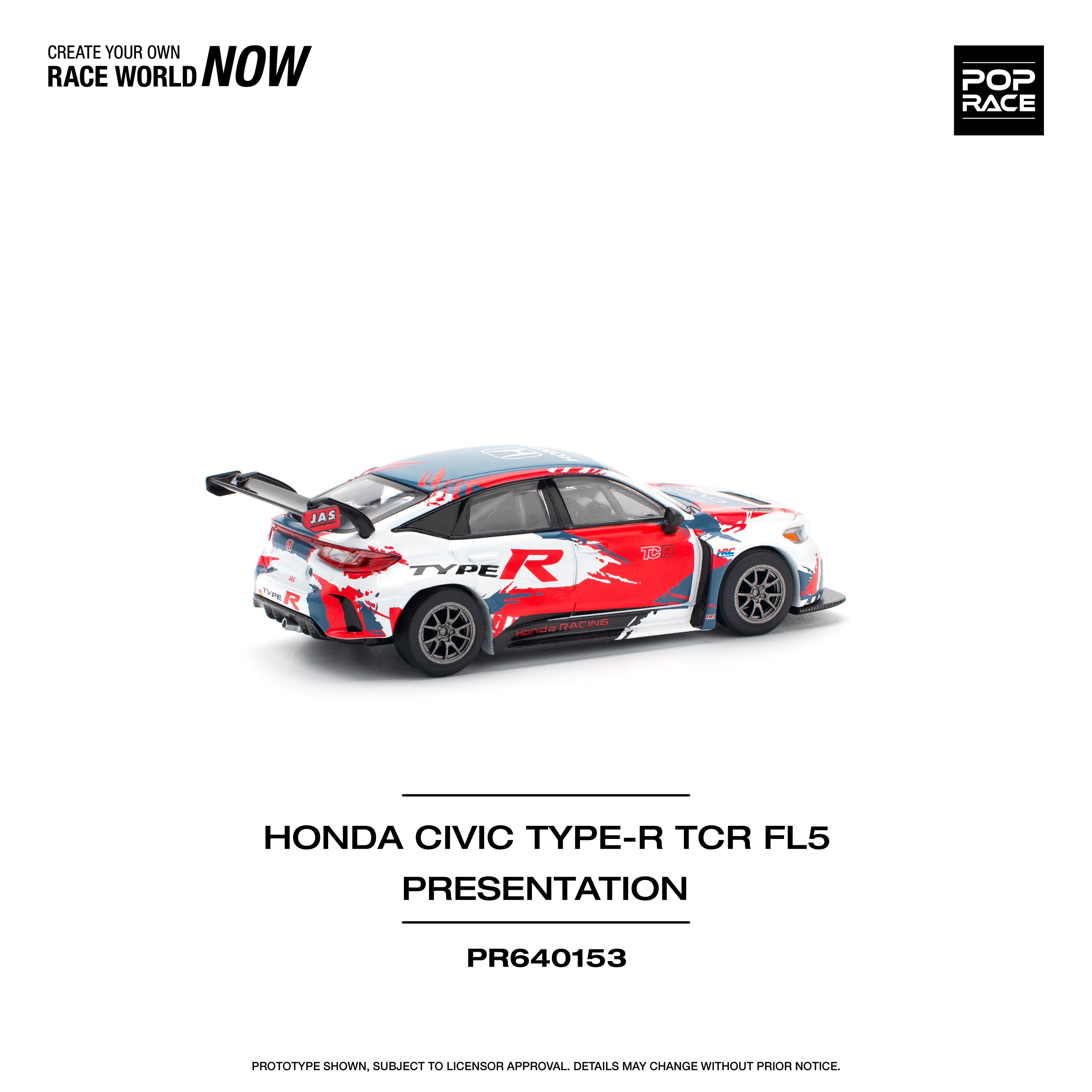 Pop Race 1/64 Honda Civic Type-R TCR FL5 Presentation PR640153 Diecast Scale Model