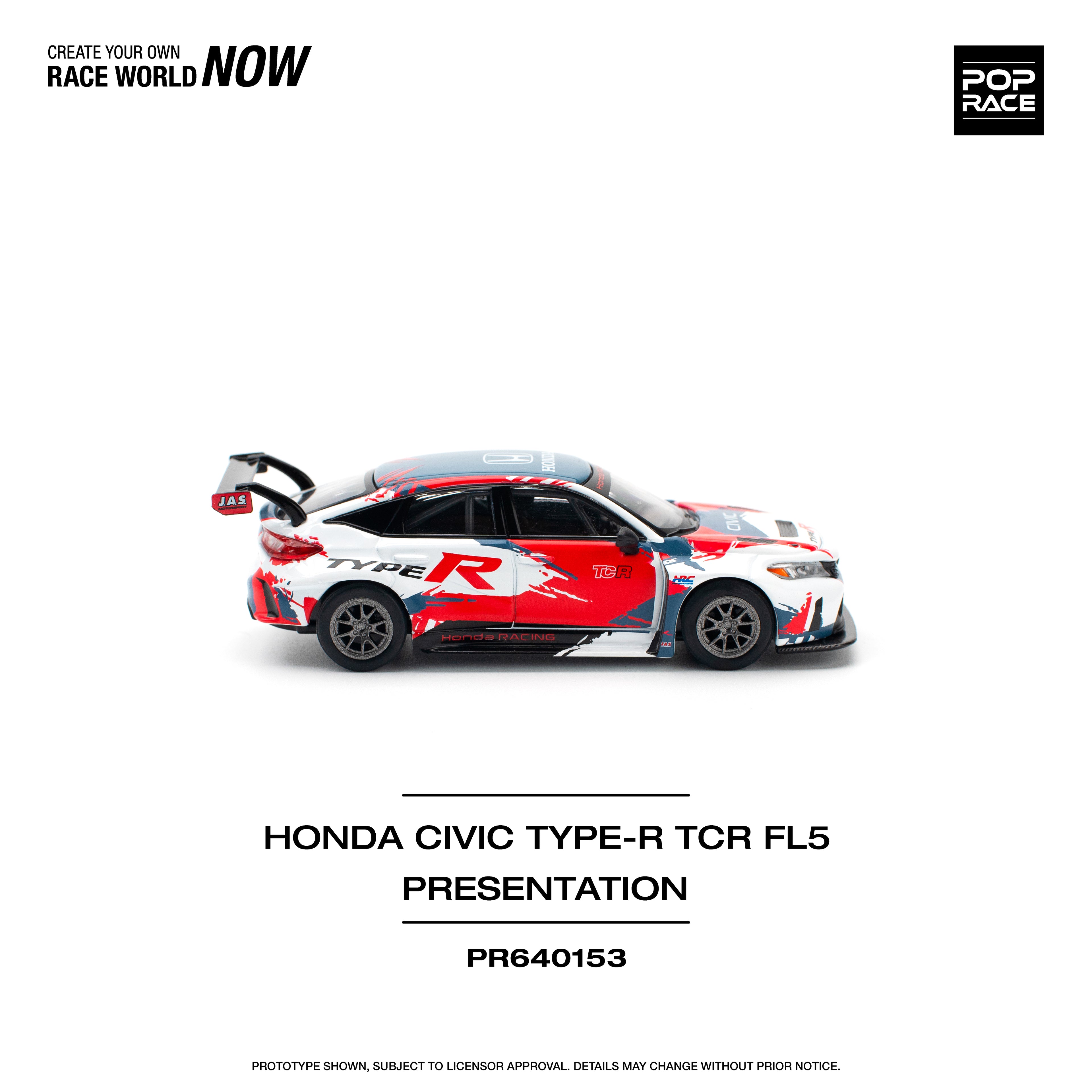 Pop Race 1/64 Honda Civic Type-R TCR FL5 Presentation PR640153 Diecast Scale Model