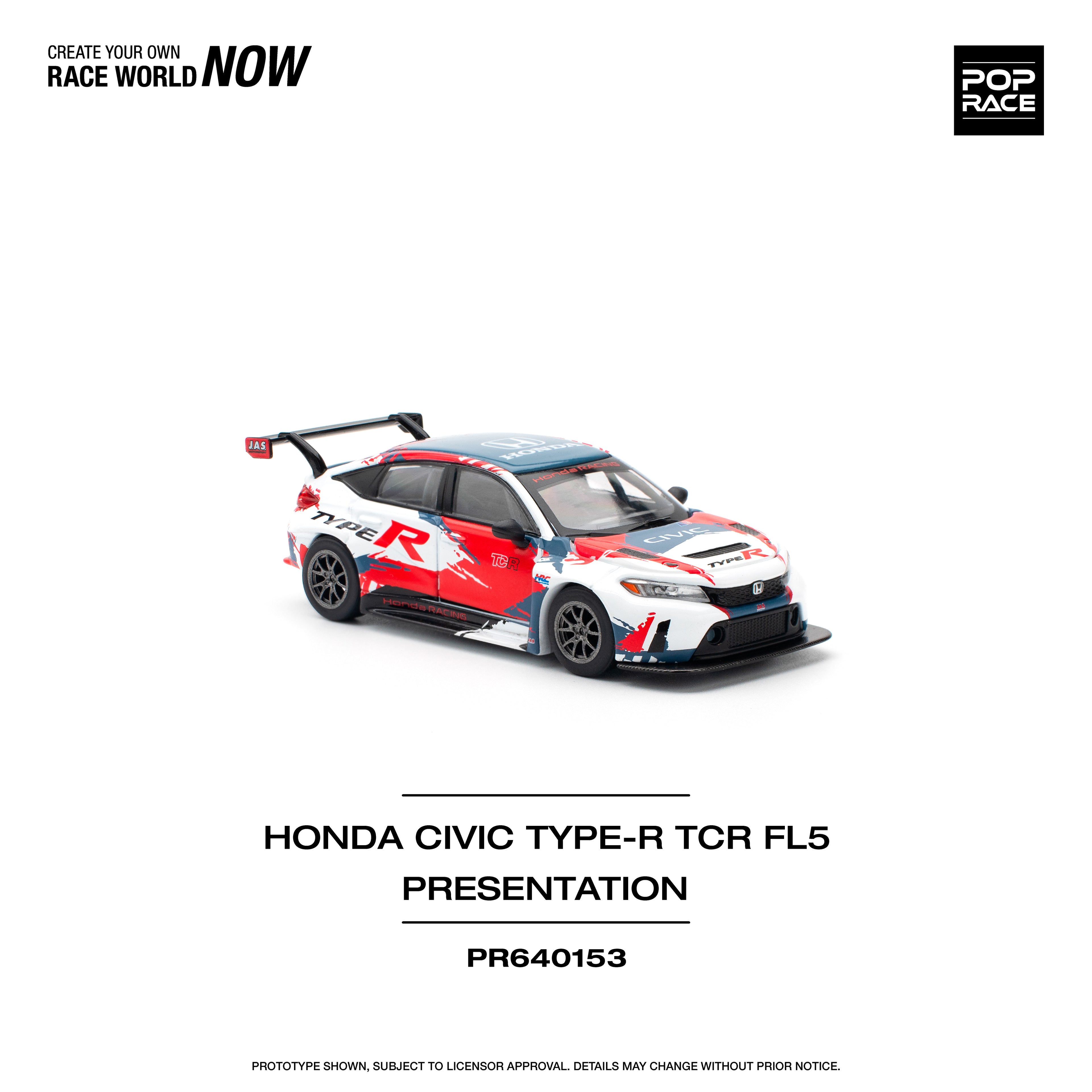 Pop Race 1/64 Honda Civic Type-R TCR FL5 Presentation PR640153 Diecast Scale Model