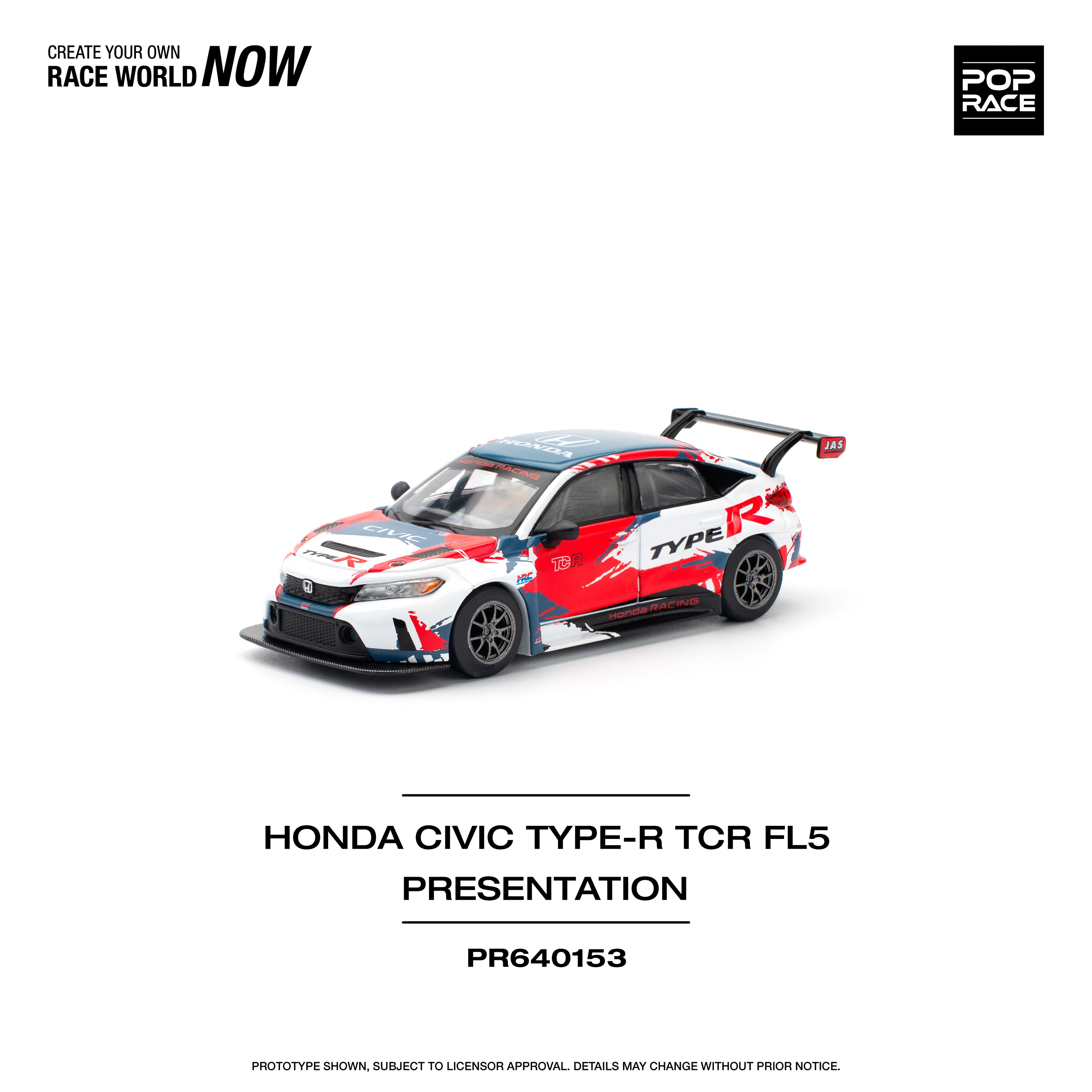 Pop Race 1/64 Honda Civic Type-R TCR FL5 Presentation PR640153 Diecast Scale Model