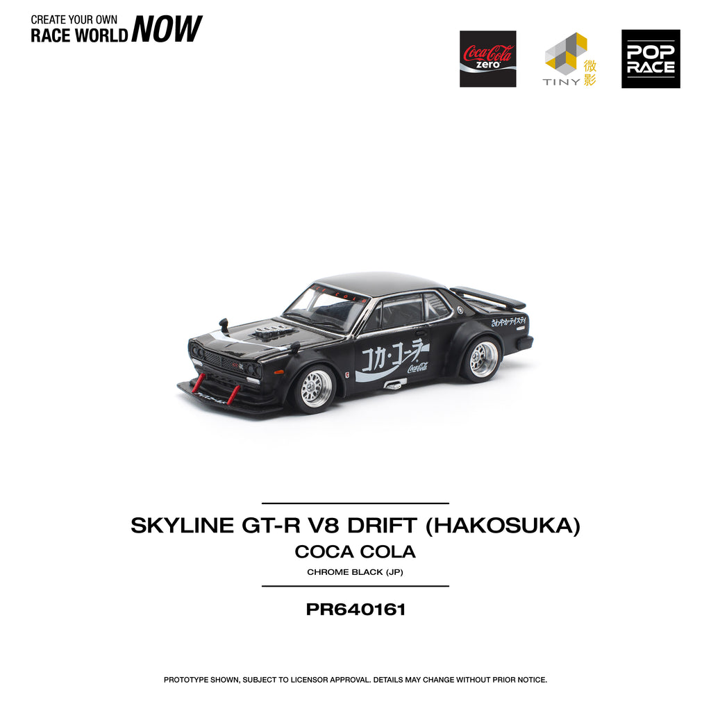Pop Race 1/64 Skyline GT-R V8 Drift (HAKOSUKA) Coca-Cola Chrome Black (JP) PR6400161 Diecast Scale Model