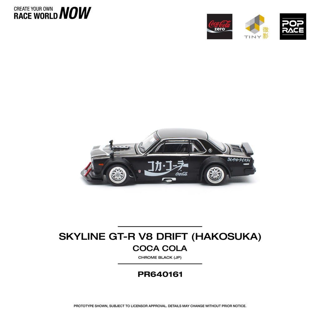 Pop Race 1/64 Skyline GT-R V8 Drift (HAKOSUKA) Coca-Cola Chrome Black (JP) PR6400161 Diecast Scale Model