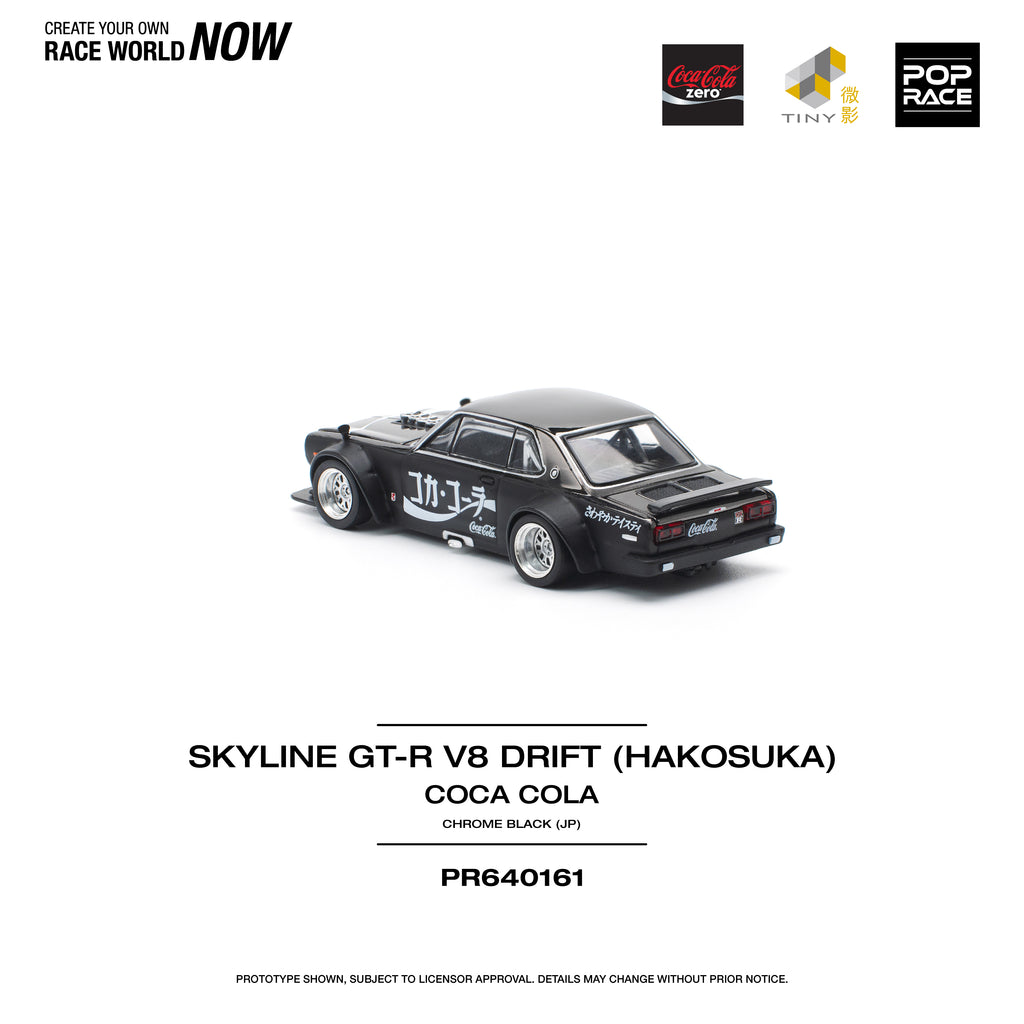 Pop Race 1/64 Skyline GT-R V8 Drift (HAKOSUKA) Coca-Cola Chrome Black (JP) PR6400161 Diecast Scale Model