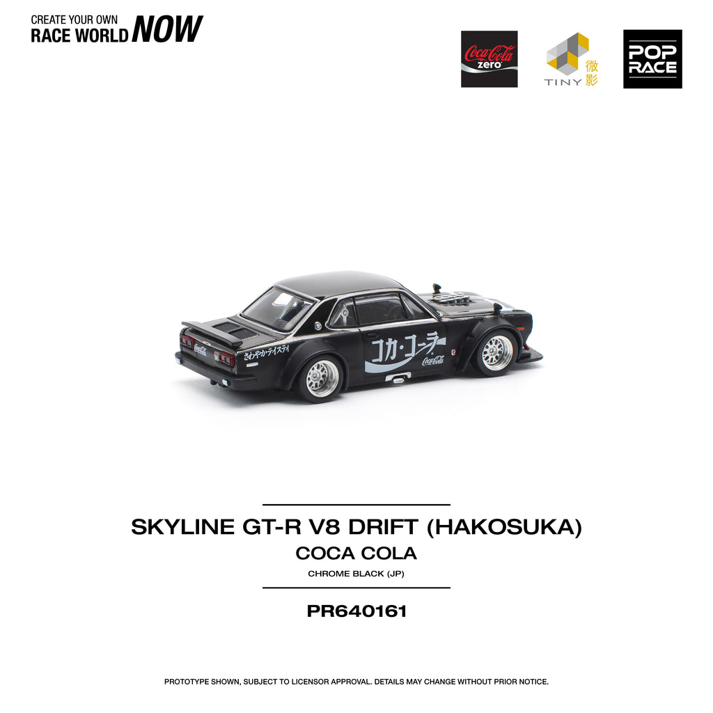 Pop Race 1/64 Skyline GT-R V8 Drift (HAKOSUKA) Coca-Cola Chrome Black (JP) PR6400161 Diecast Scale Model