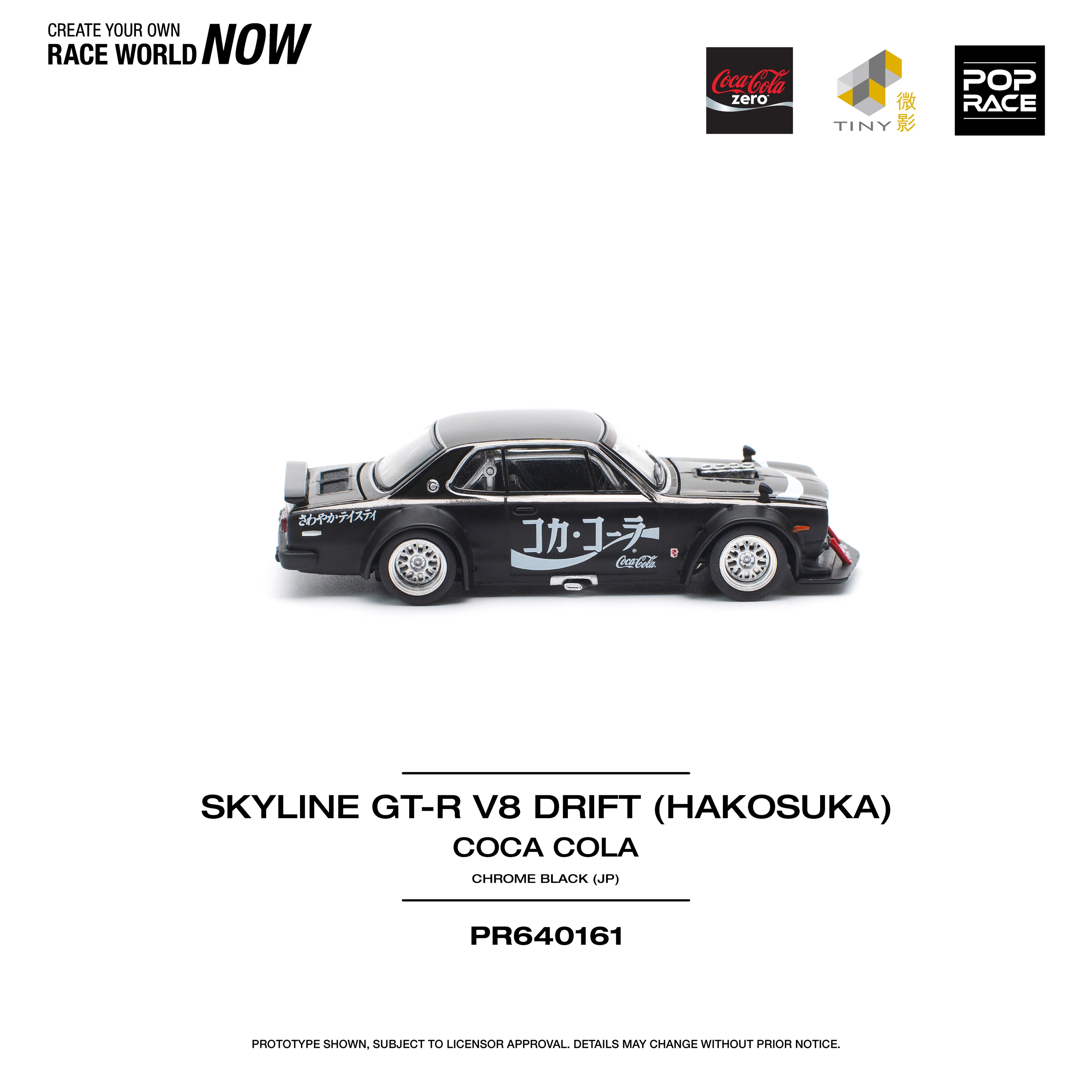 Pop Race 1/64 Skyline GT-R V8 Drift (HAKOSUKA) Coca-Cola Chrome Black (JP) PR6400161 Diecast Scale Model