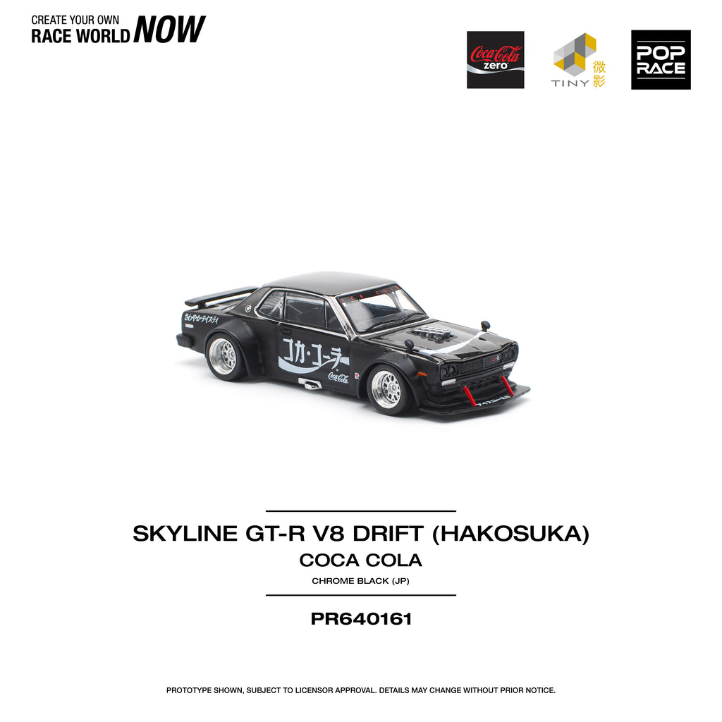 Pop Race 1/64 Skyline GT-R V8 Drift (HAKOSUKA) Coca-Cola Chrome Black (JP) PR6400161 Diecast Scale Model