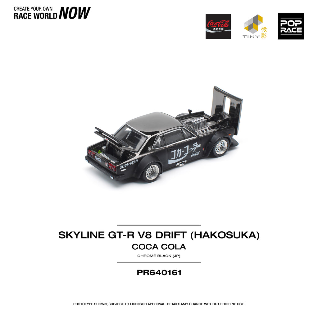 Pop Race 1/64 Skyline GT-R V8 Drift (HAKOSUKA) Coca-Cola Chrome Black (JP) PR6400161 Diecast Scale Model
