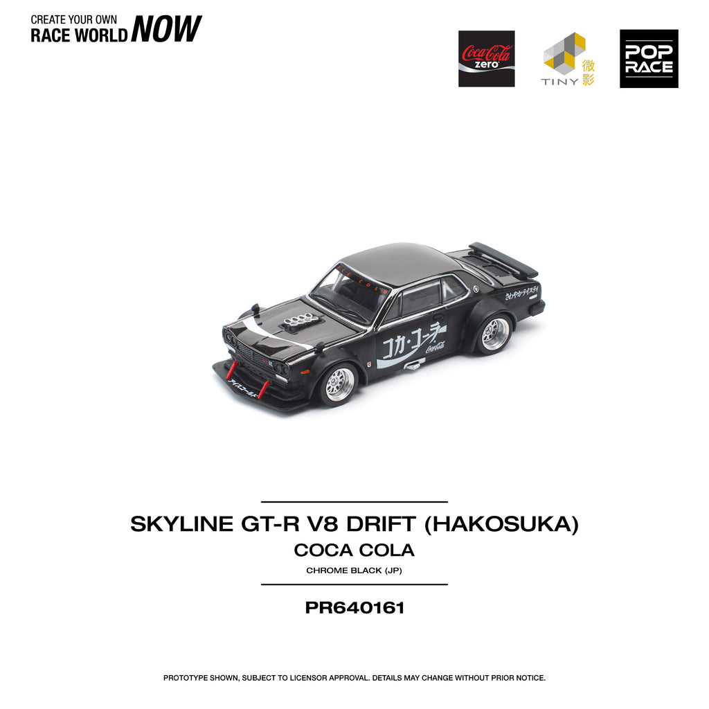 Pop Race 1/64 Skyline GT-R V8 Drift (HAKOSUKA) Coca-Cola Chrome Black (JP) PR6400161 Diecast Scale Model