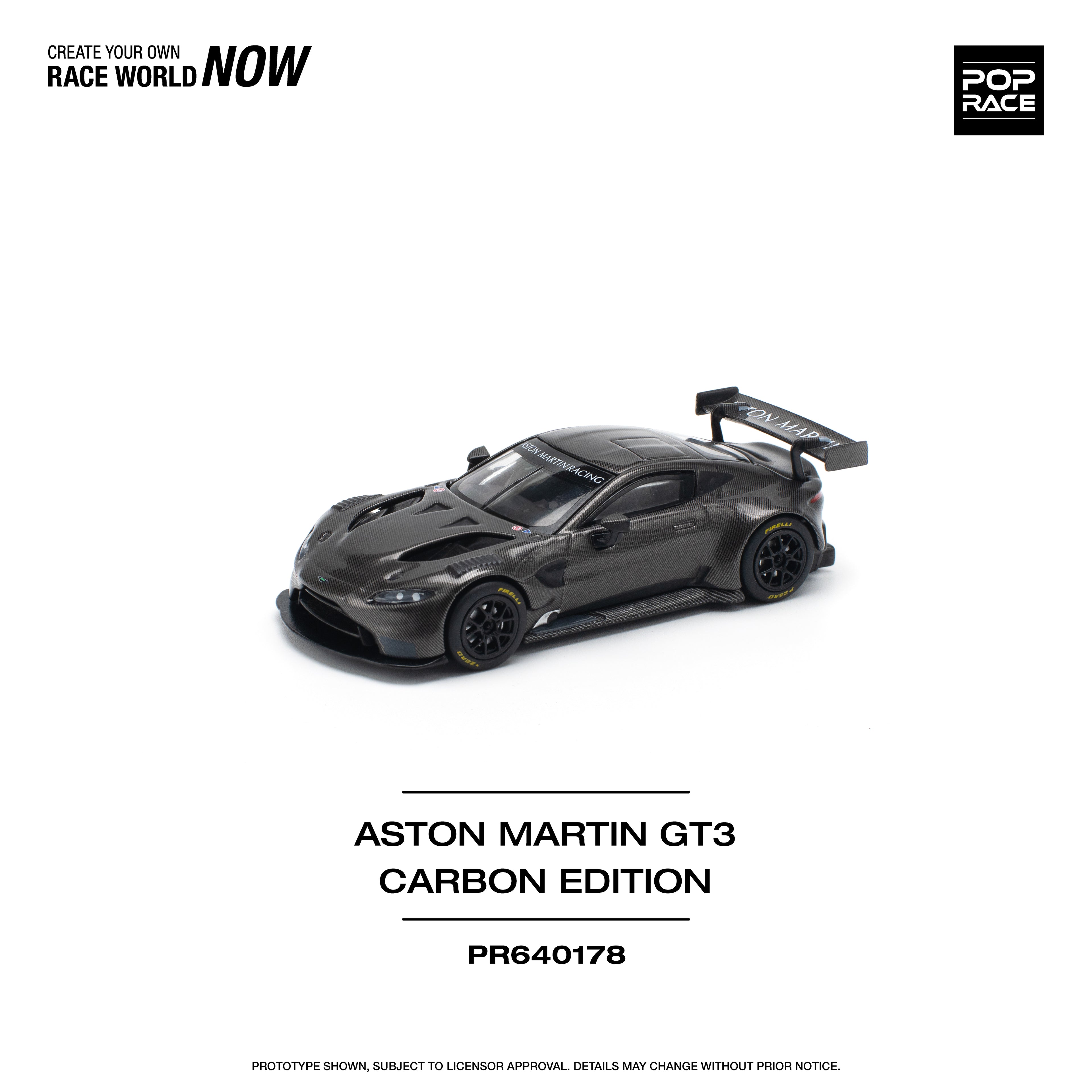 Pop Race 1/64 Aston Martin GT3 Carbon Edition PR640178 Diecast Scale Model