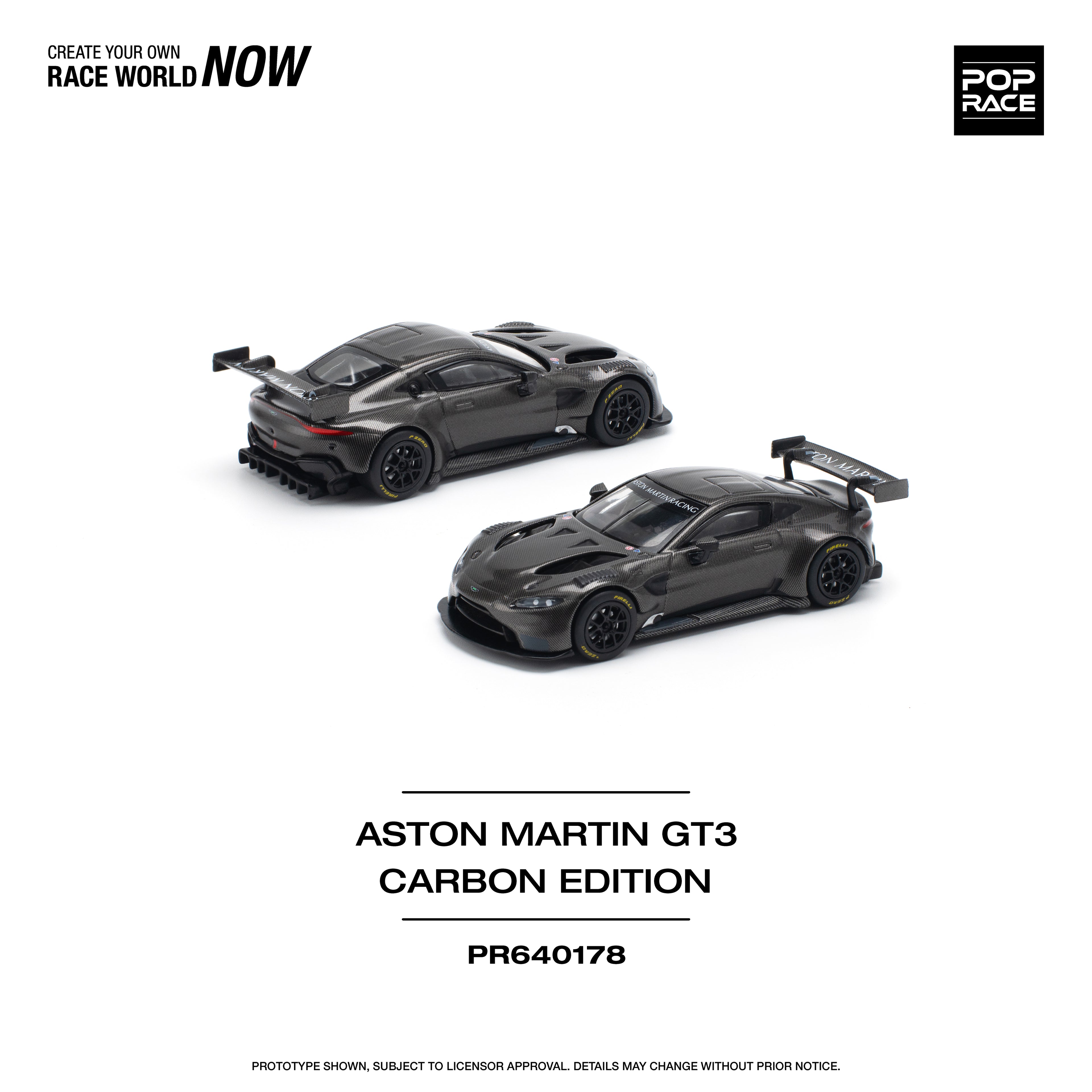 Pop Race 1/64 Aston Martin GT3 Carbon Edition PR640178 Diecast Scale Model