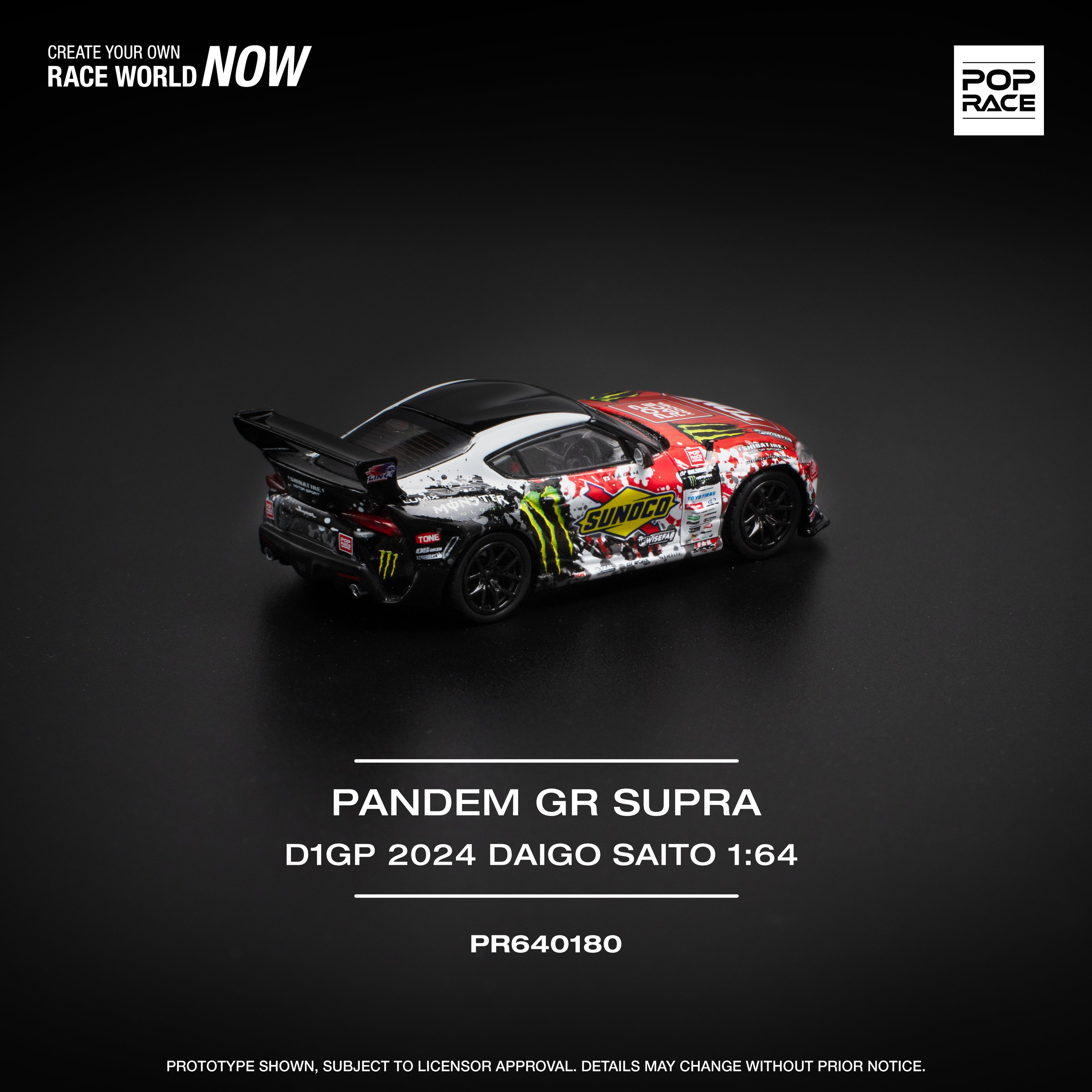 Pop Race 1/64 PANDEM GR Supra D1GP 2024 Daigo Saito PR640180 Diecast Scale Model