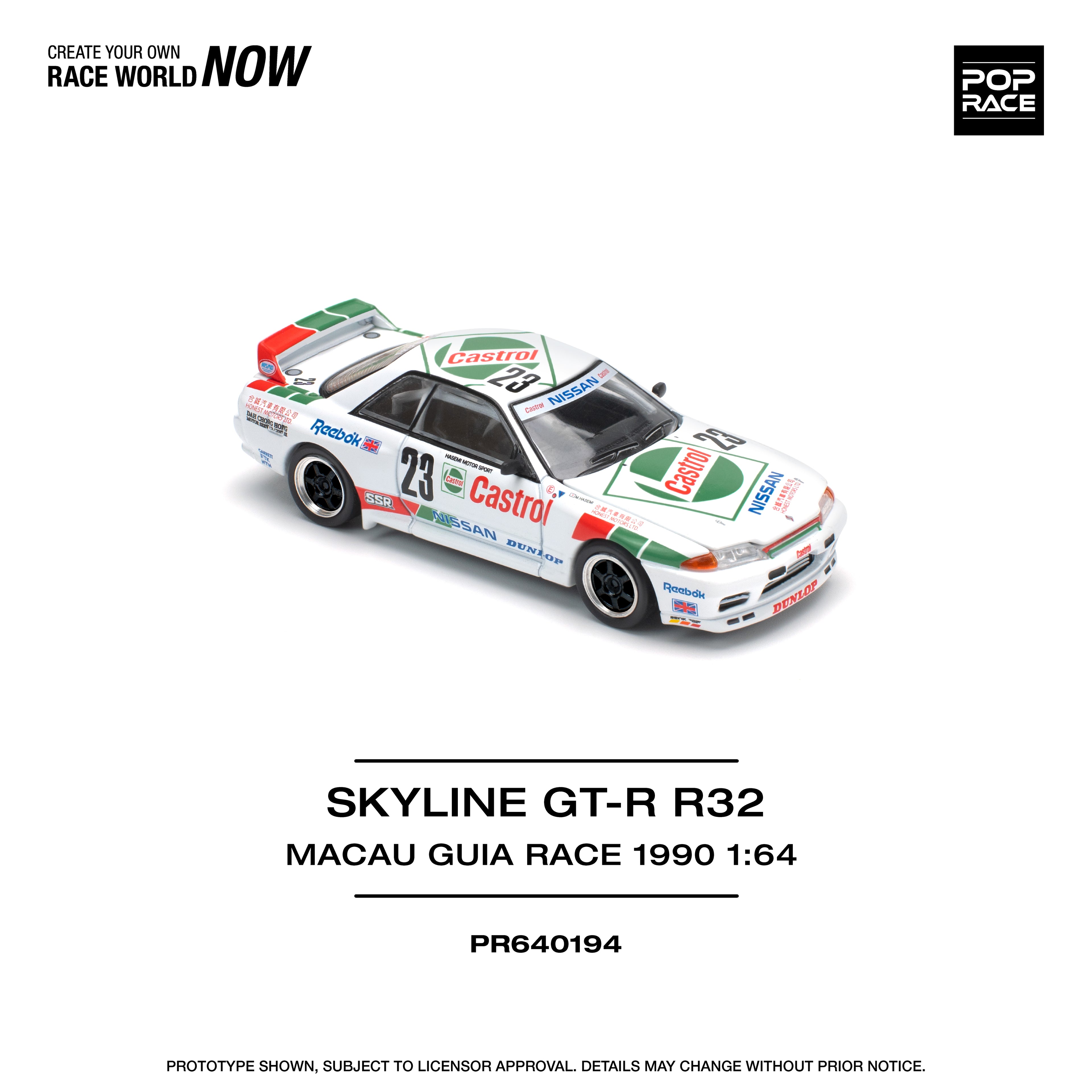 Pop Race 1/64 Skyline GT-R R32 Macau Guia Race 1990 PR640194 Diecast Scale Model