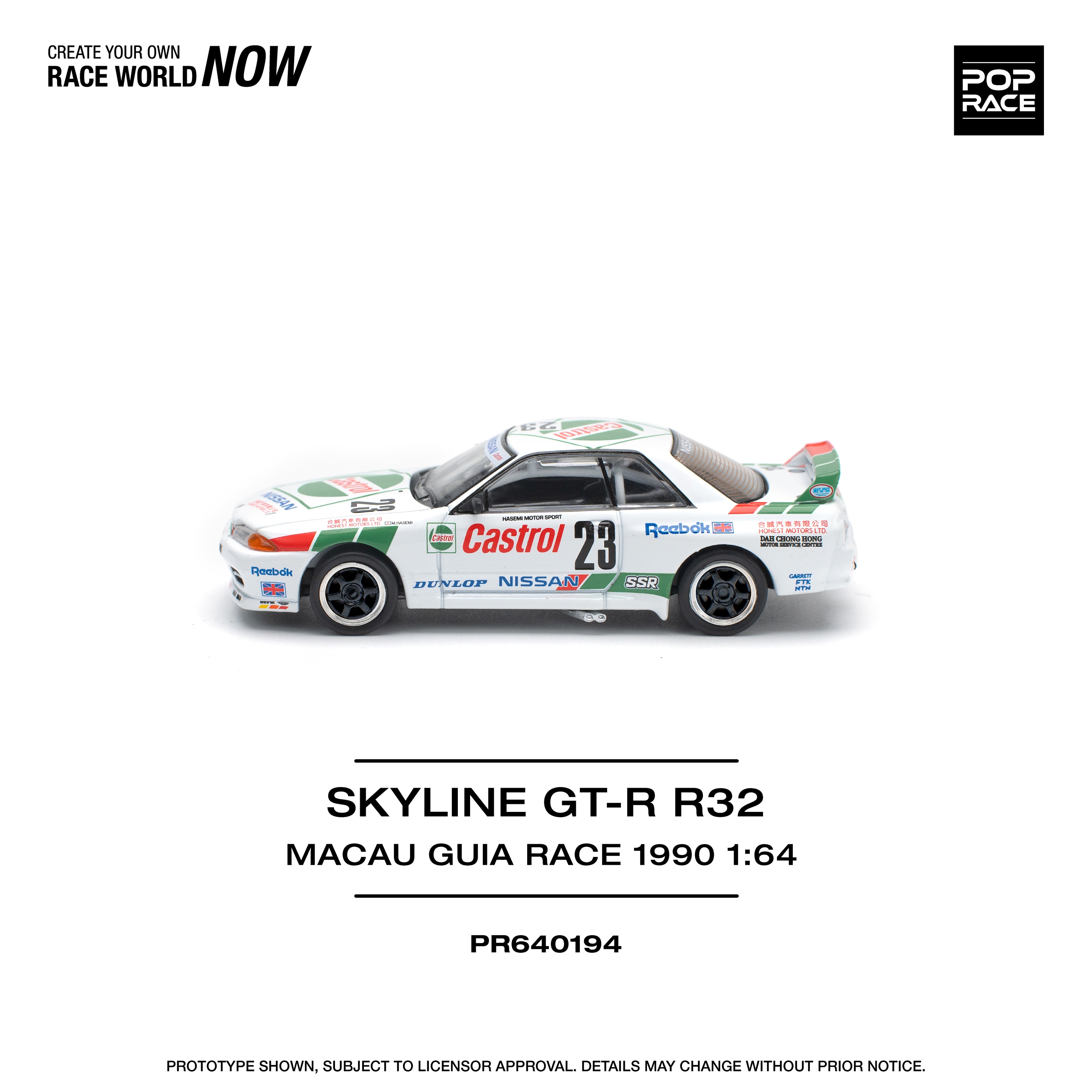 Pop Race 1/64 Skyline GT-R R32 Macau Guia Race 1990 PR640194 Diecast Scale Model