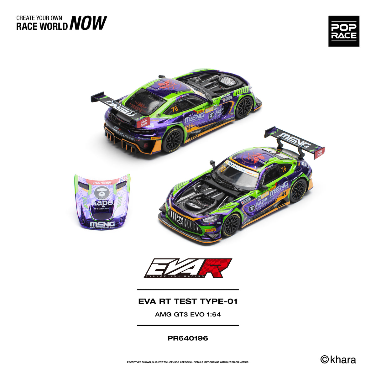 [PRE ORDER] Pop Race 1/64 Eva RT Test Type-01 AMG GT3 EVO Macau GP 2023 PR640196 Diecast Scale Model