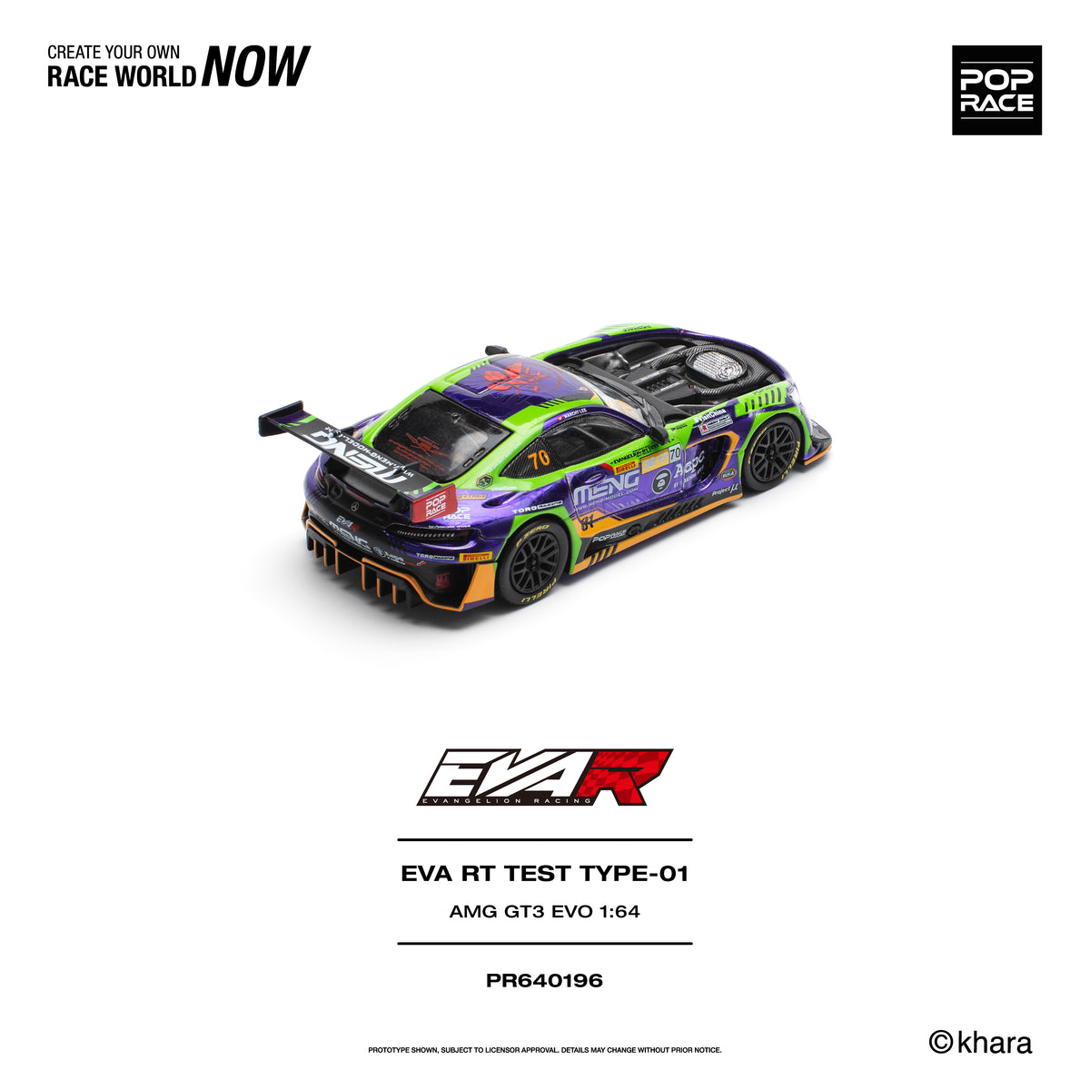[PRE ORDER] Pop Race 1/64 Eva RT Test Type-01 AMG GT3 EVO Macau GP 2023 PR640196 Diecast Scale Model
