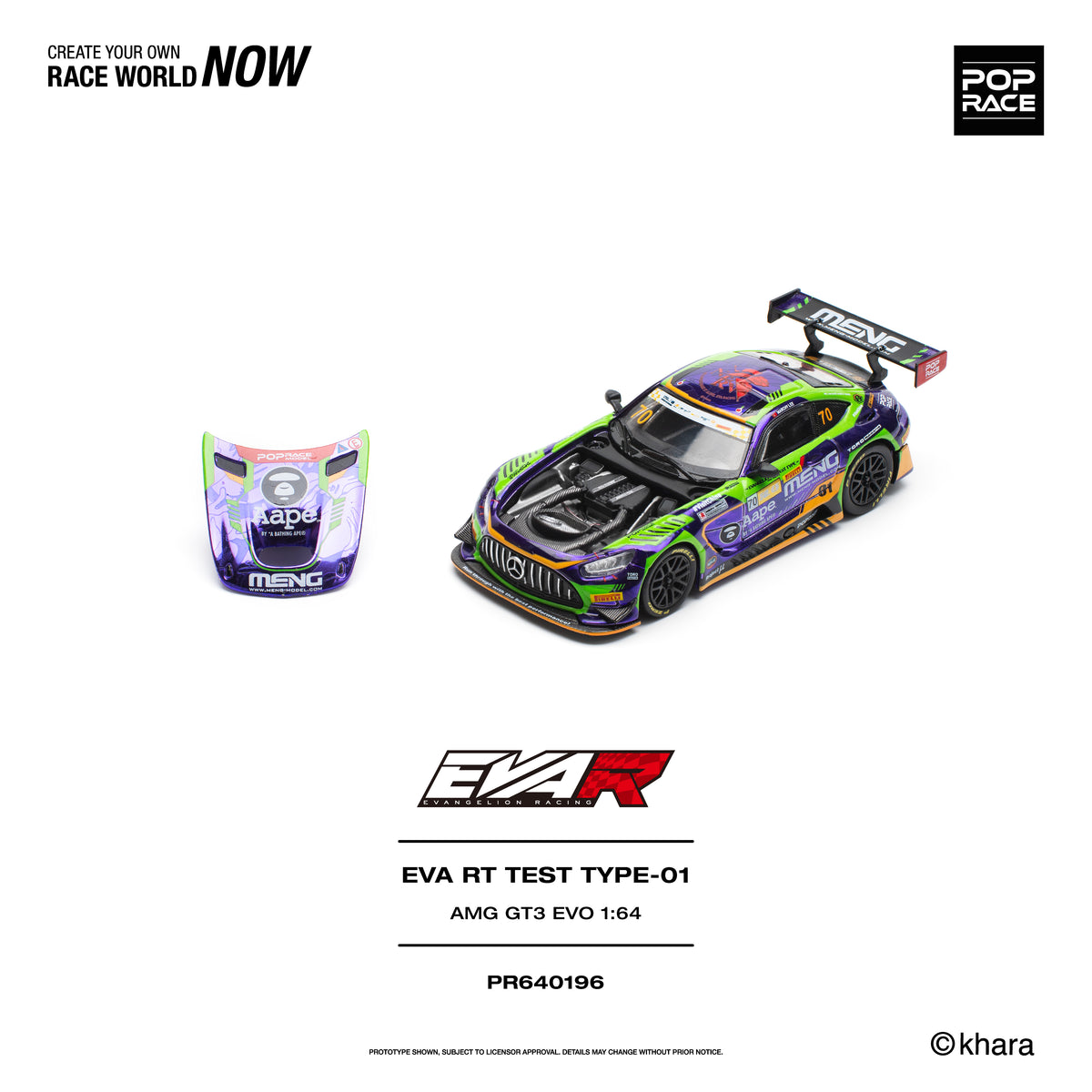 [PRE ORDER] Pop Race 1/64 Eva RT Test Type-01 AMG GT3 EVO Macau GP 2023 PR640196 Diecast Scale Model