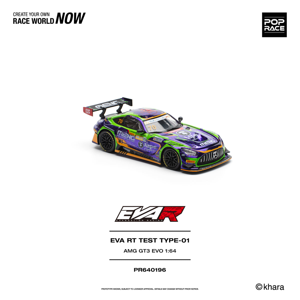 [PRE ORDER] Pop Race 1/64 Eva RT Test Type-01 AMG GT3 EVO Macau GP 2023 PR640196 Diecast Scale Model