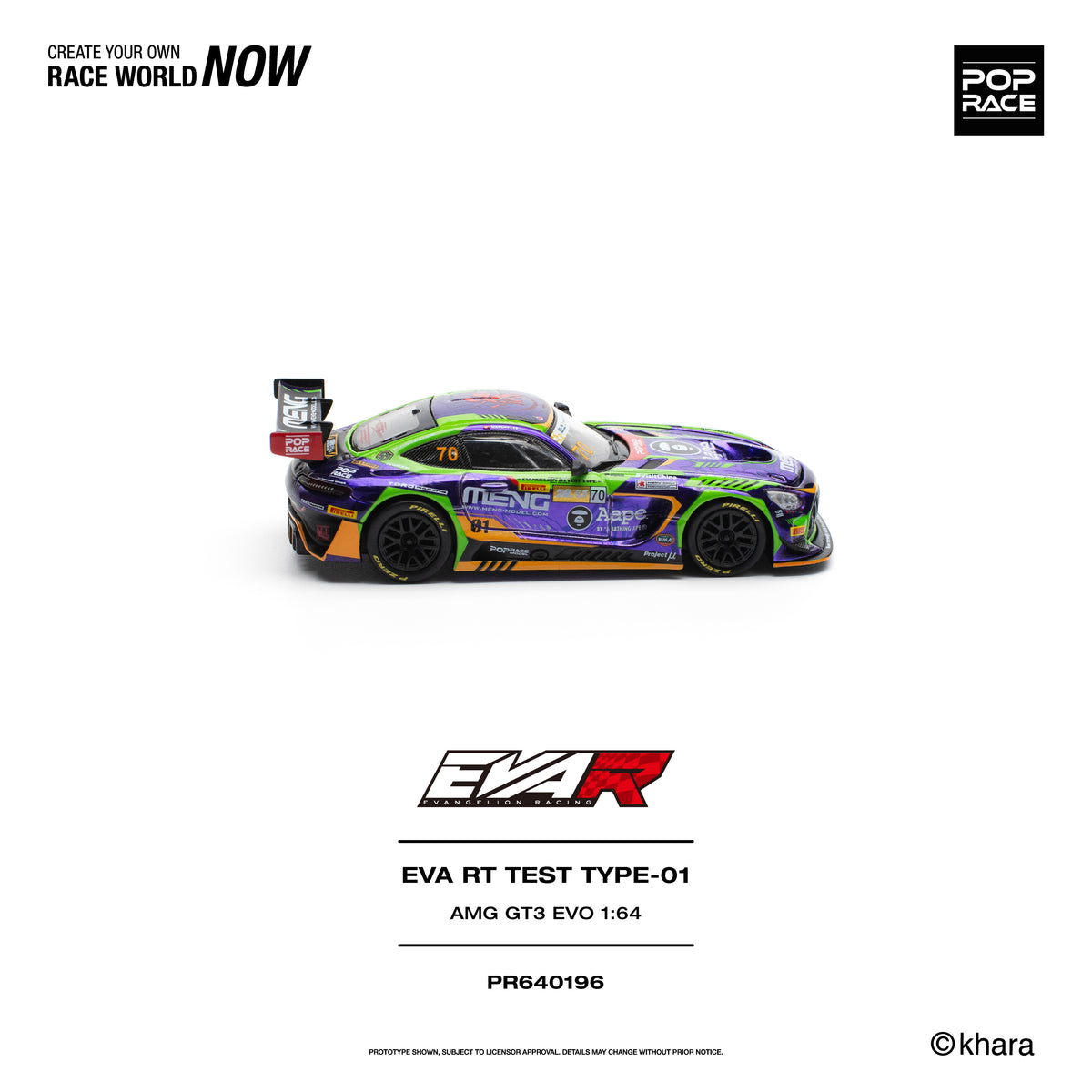 [PRE ORDER] Pop Race 1/64 Eva RT Test Type-01 AMG GT3 EVO Macau GP 2023 PR640196 Diecast Scale Model