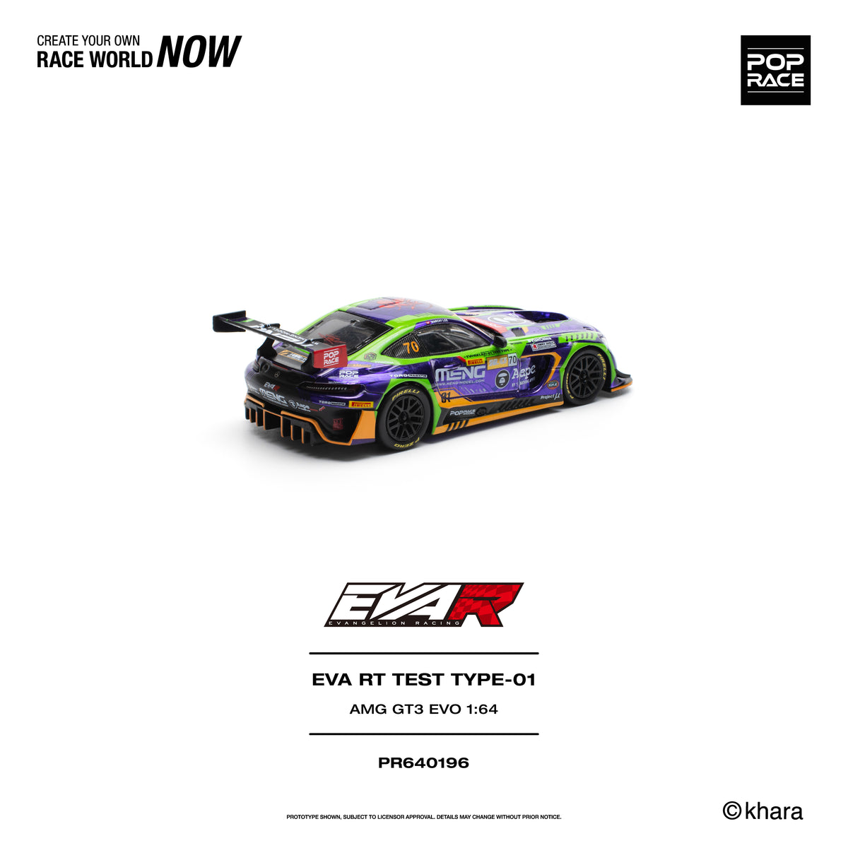 [PRE ORDER] Pop Race 1/64 Eva RT Test Type-01 AMG GT3 EVO Macau GP 2023 PR640196 Diecast Scale Model