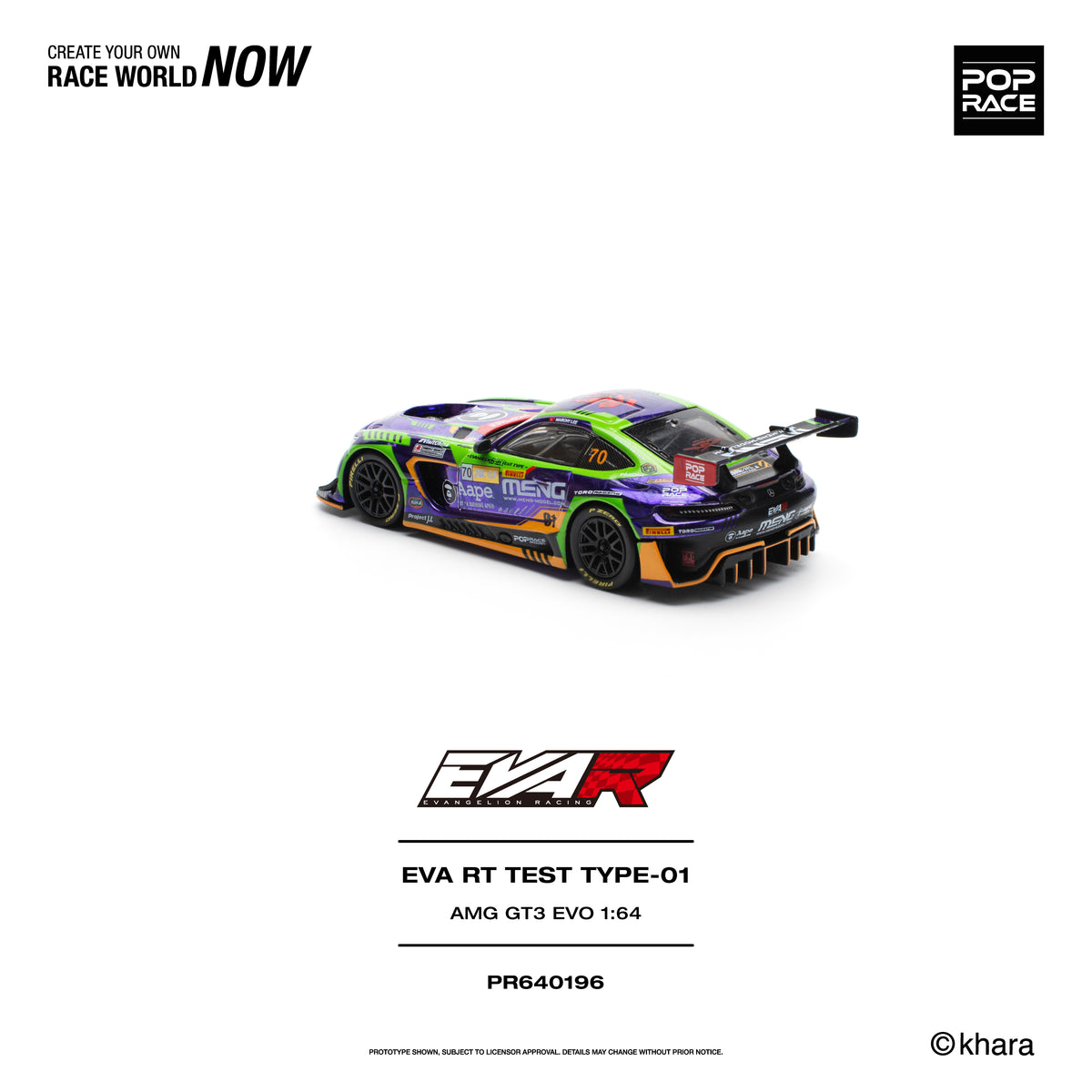 [PRE ORDER] Pop Race 1/64 Eva RT Test Type-01 AMG GT3 EVO Macau GP 2023 PR640196 Diecast Scale Model