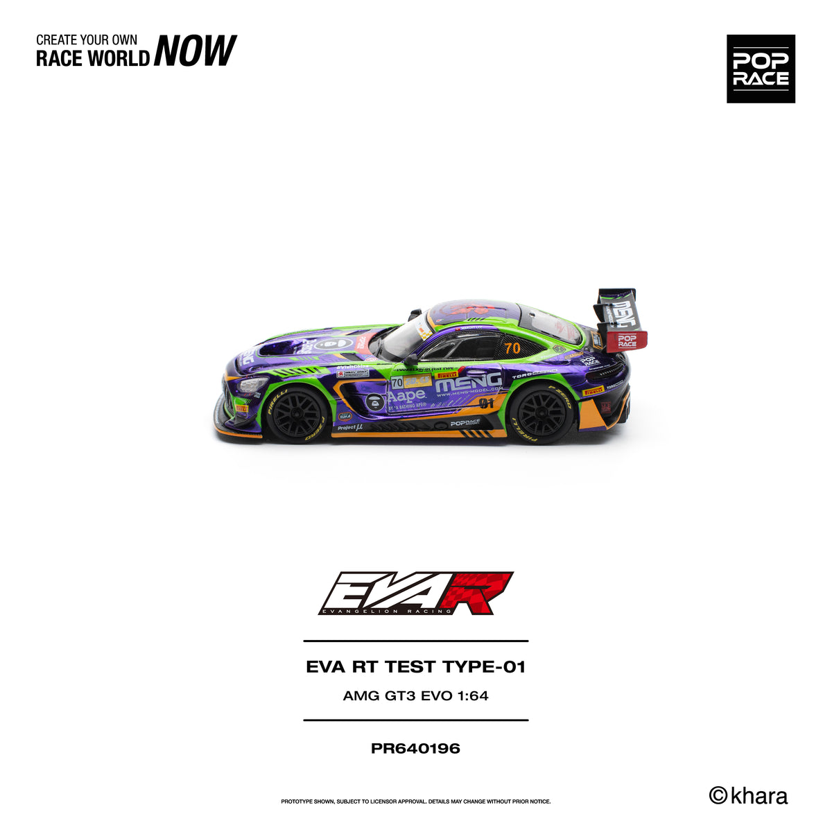 [PRE ORDER] Pop Race 1/64 Eva RT Test Type-01 AMG GT3 EVO Macau GP 2023 PR640196 Diecast Scale Model