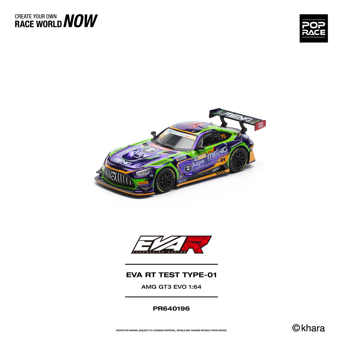 [PRE ORDER] Pop Race 1/64 Eva RT Test Type-01 AMG GT3 EVO Macau GP 2023 PR640196 Diecast Scale Model