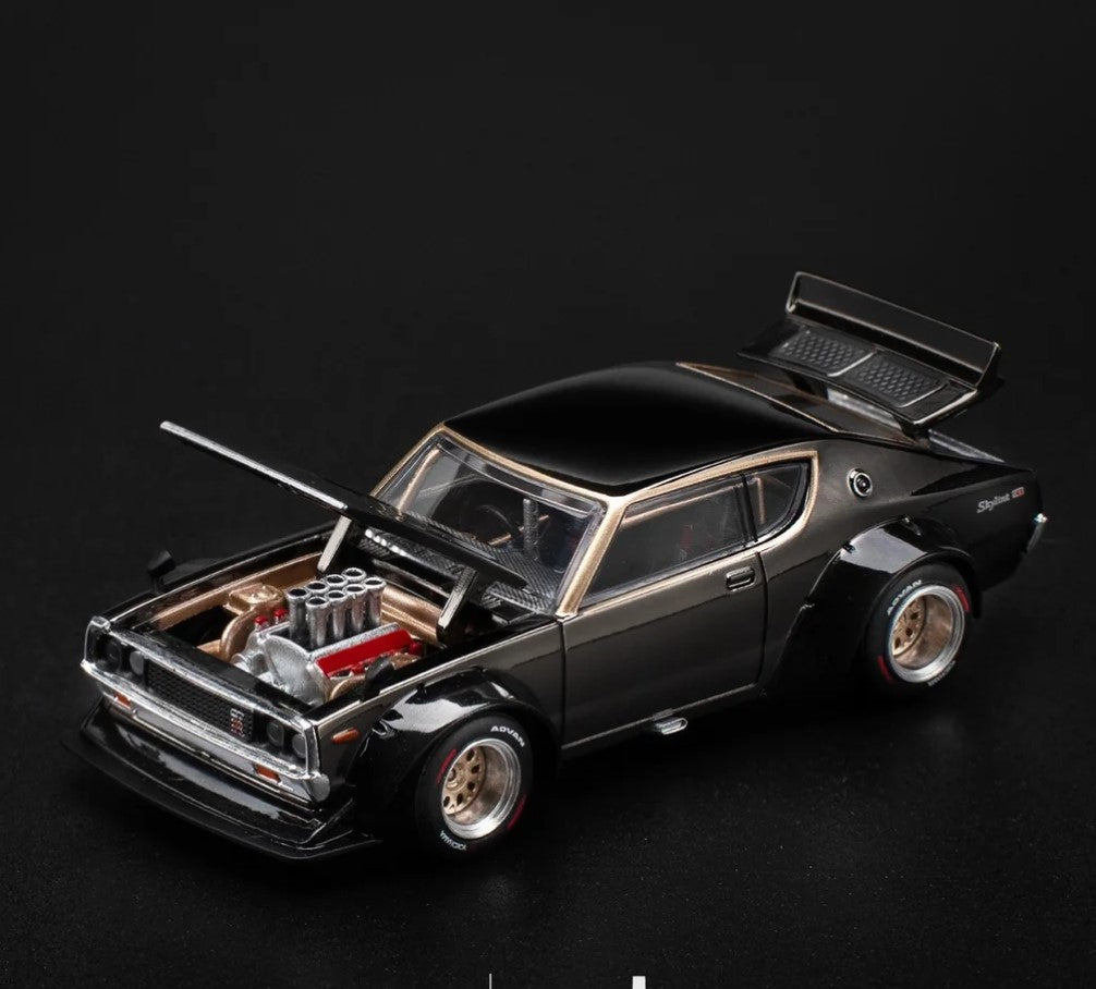 Pop Race 1/64 Skyline KPGC110 (Kenmari) Dark Chrome TASKL PR640204 Diecast Scale Model