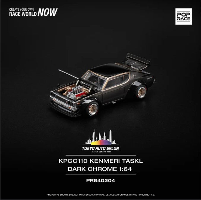 Pop Race 1/64 Skyline KPGC110 (Kenmari) Dark Chrome TASKL PR640204 Diecast Scale Model