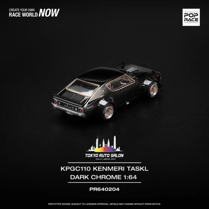 Pop Race 1/64 Skyline KPGC110 (Kenmari) Dark Chrome TASKL PR640204 Diecast Scale Model