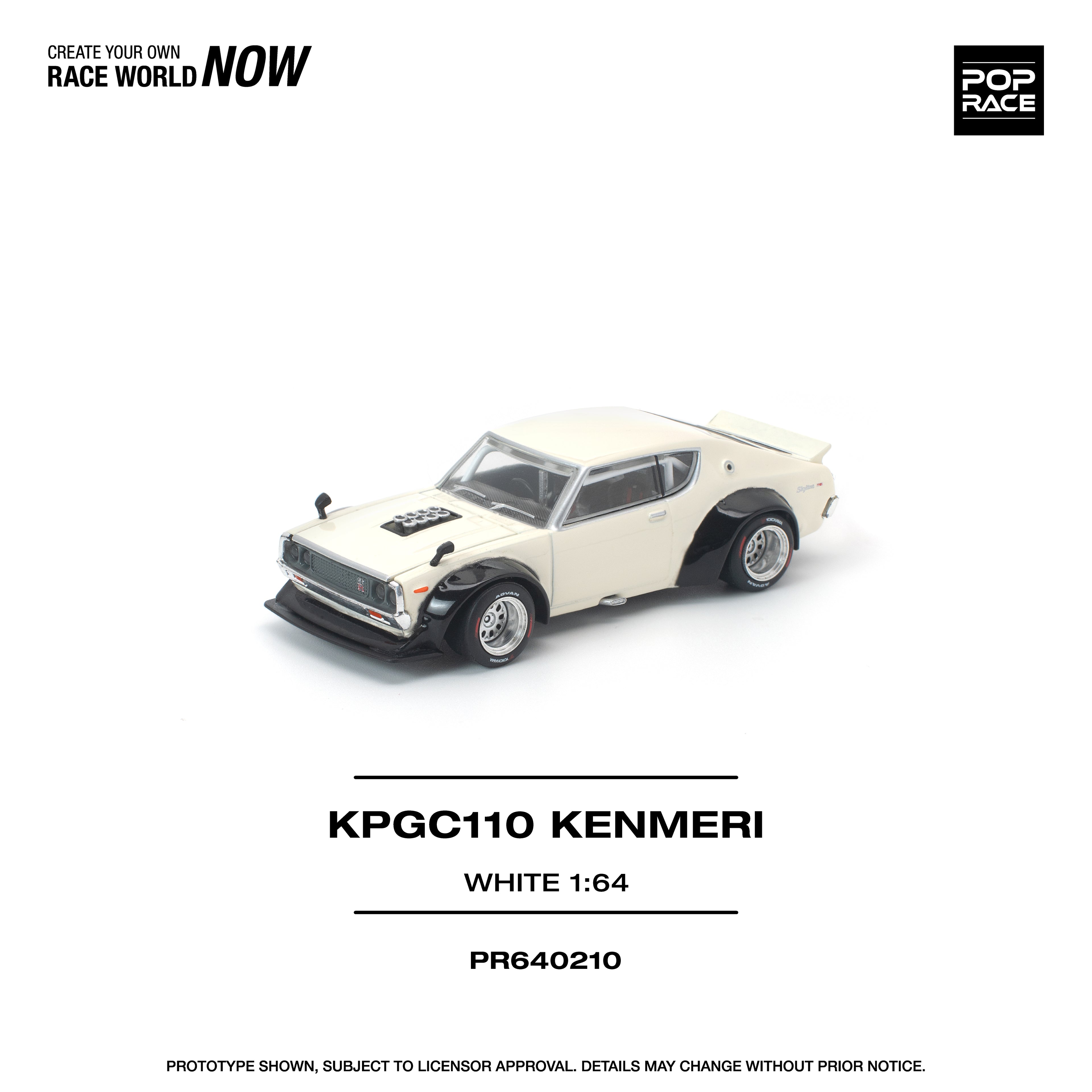 [PRE ORDER] Pop Race 1/64 KPGC110 Kenmeri White PR640210 Diecast Scale Model