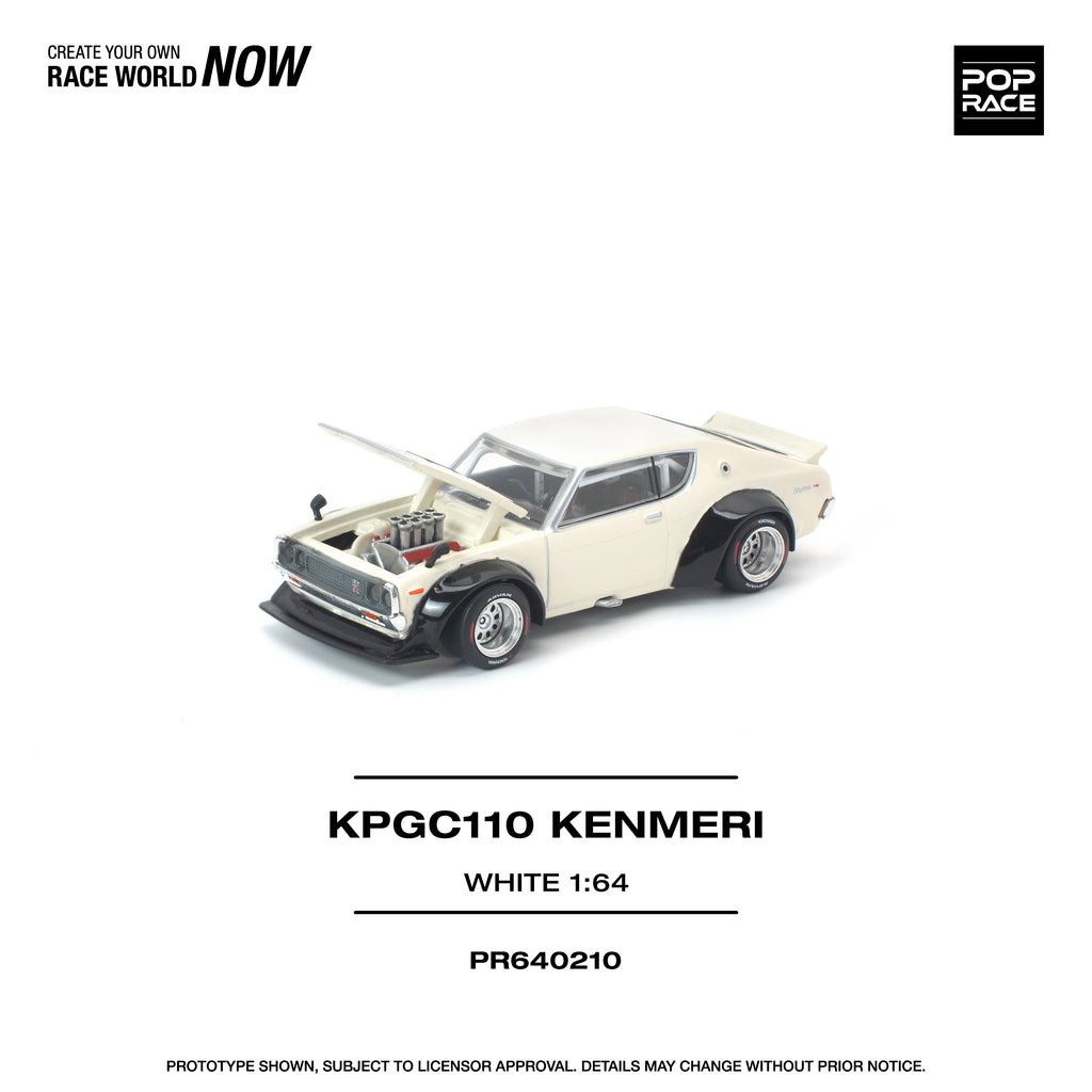 [PRE ORDER] Pop Race 1/64 KPGC110 Kenmeri White PR640210 Diecast Scale Model