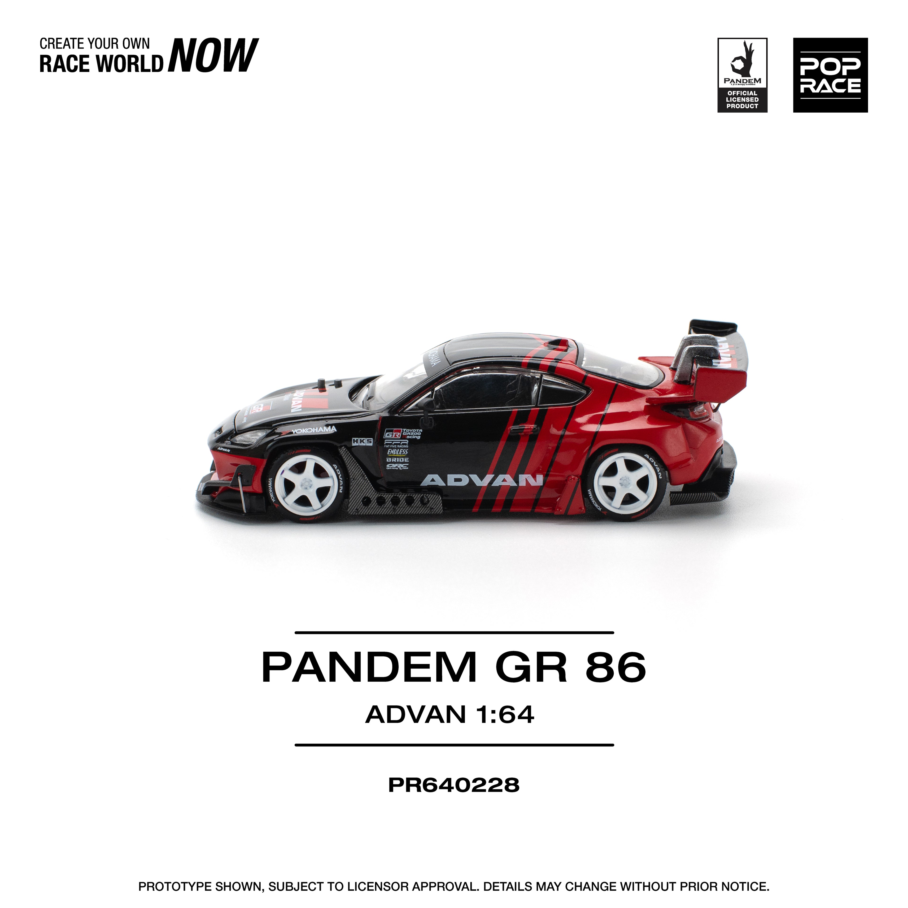 Pop Race 1/64 PANDEM GR86 Advan PR640228 Diecast Scale Model