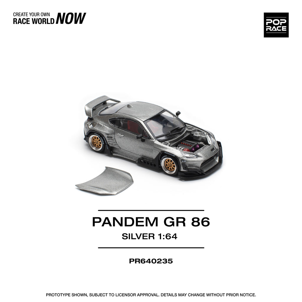 Pop Race 1/64 PANDEM GR 86 Silver PR640235 Diecast Scale Model