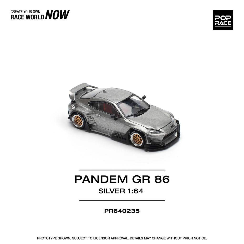 Pop Race 1/64 PANDEM GR 86 Silver PR640235 Diecast Scale Model