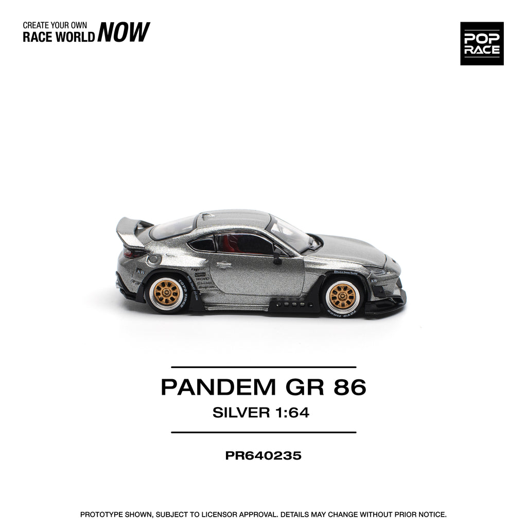 Pop Race 1/64 PANDEM GR 86 Silver PR640235 Diecast Scale Model
