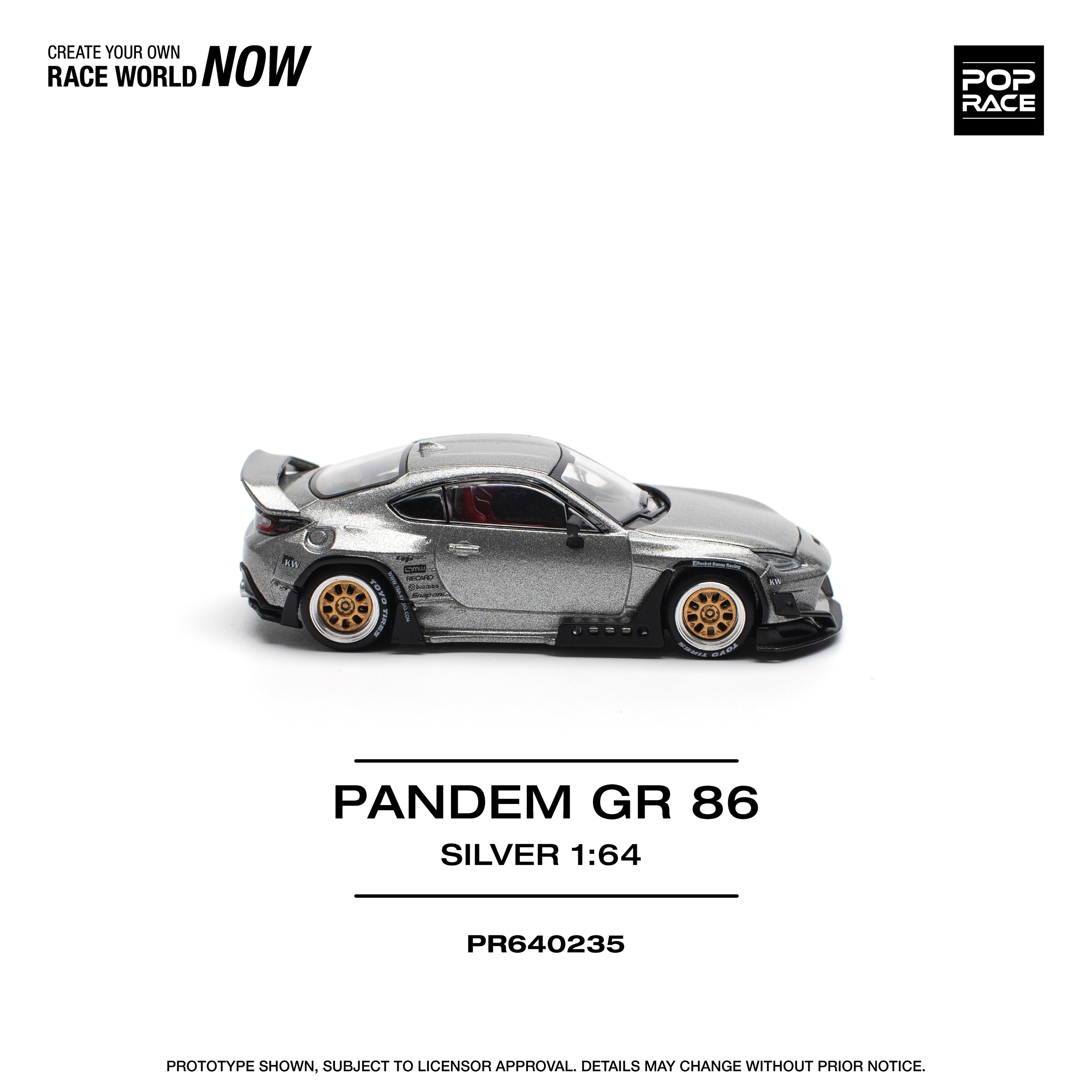 Pop Race 1/64 PANDEM GR 86 Silver PR640235 Diecast Scale Model