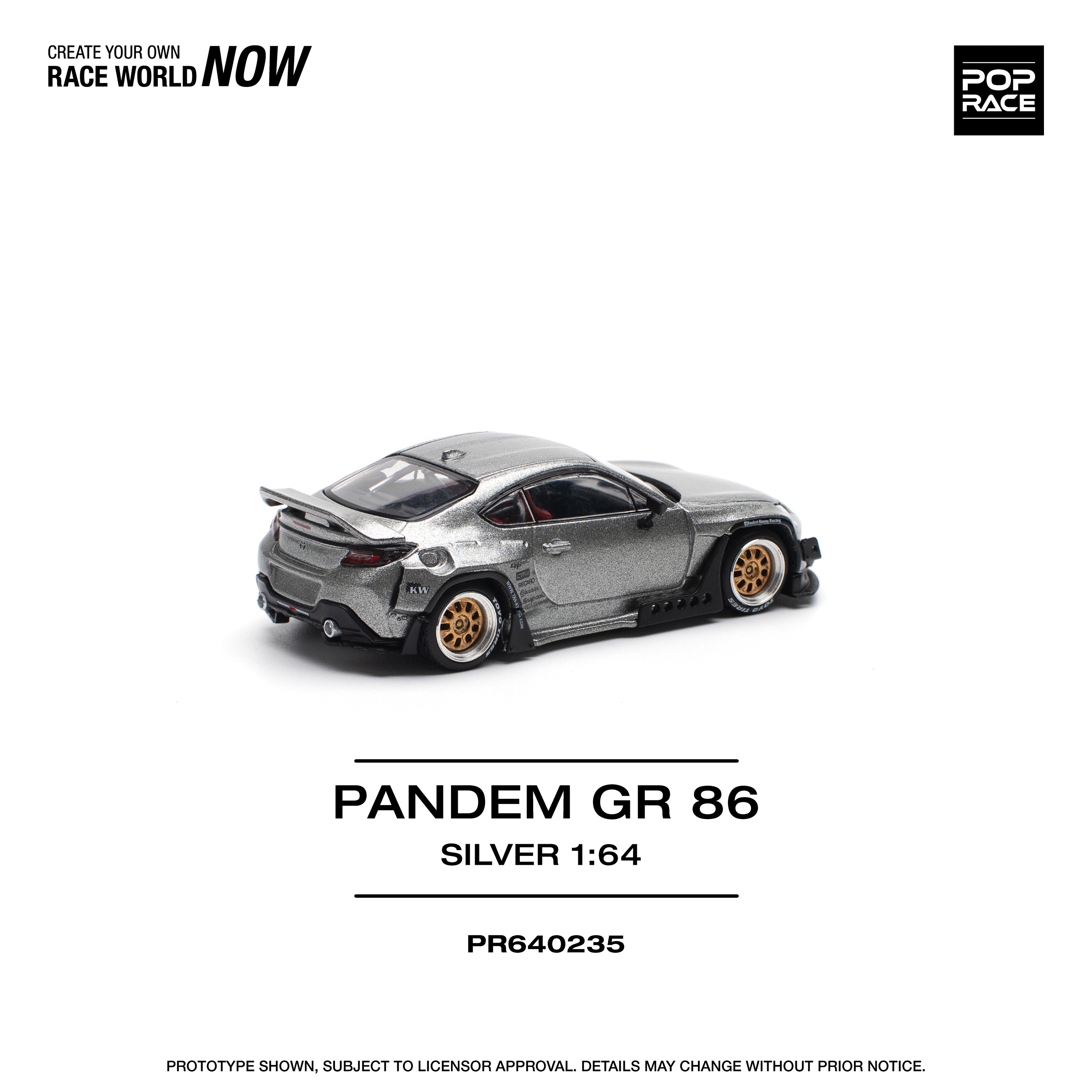 Pop Race 1/64 PANDEM GR 86 Silver PR640235 Diecast Scale Model