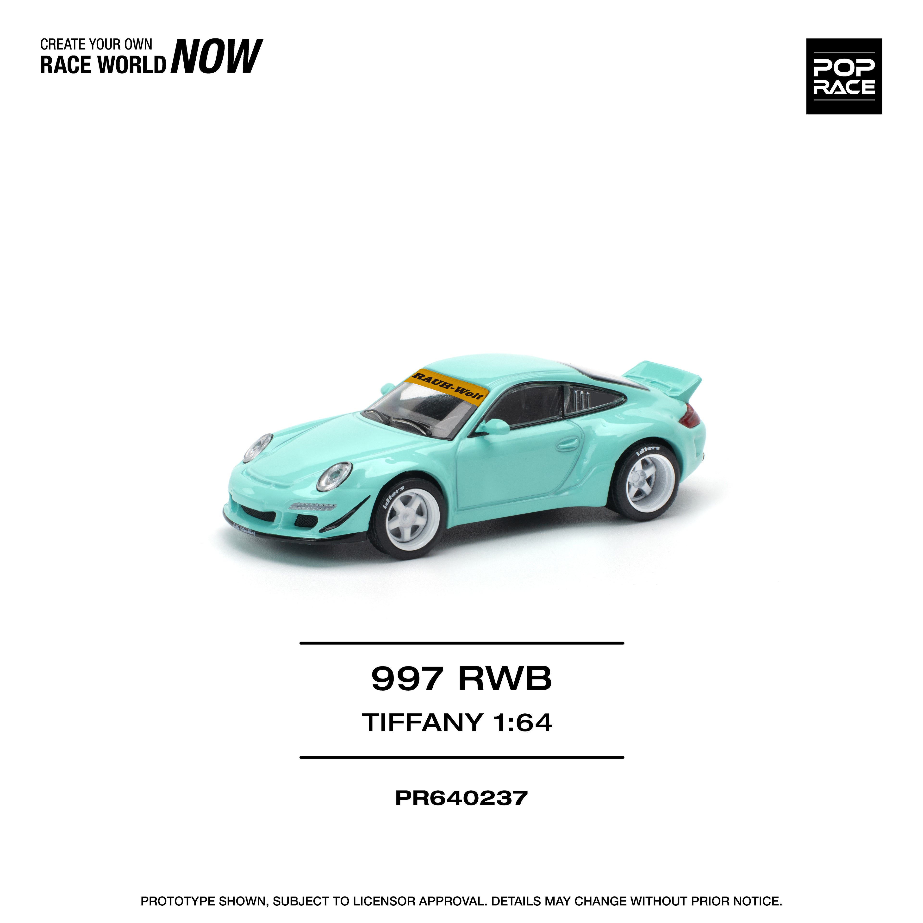Pop Race 1/64 997 RWB Tiffany Blue PR640237 Diecast Scale Model