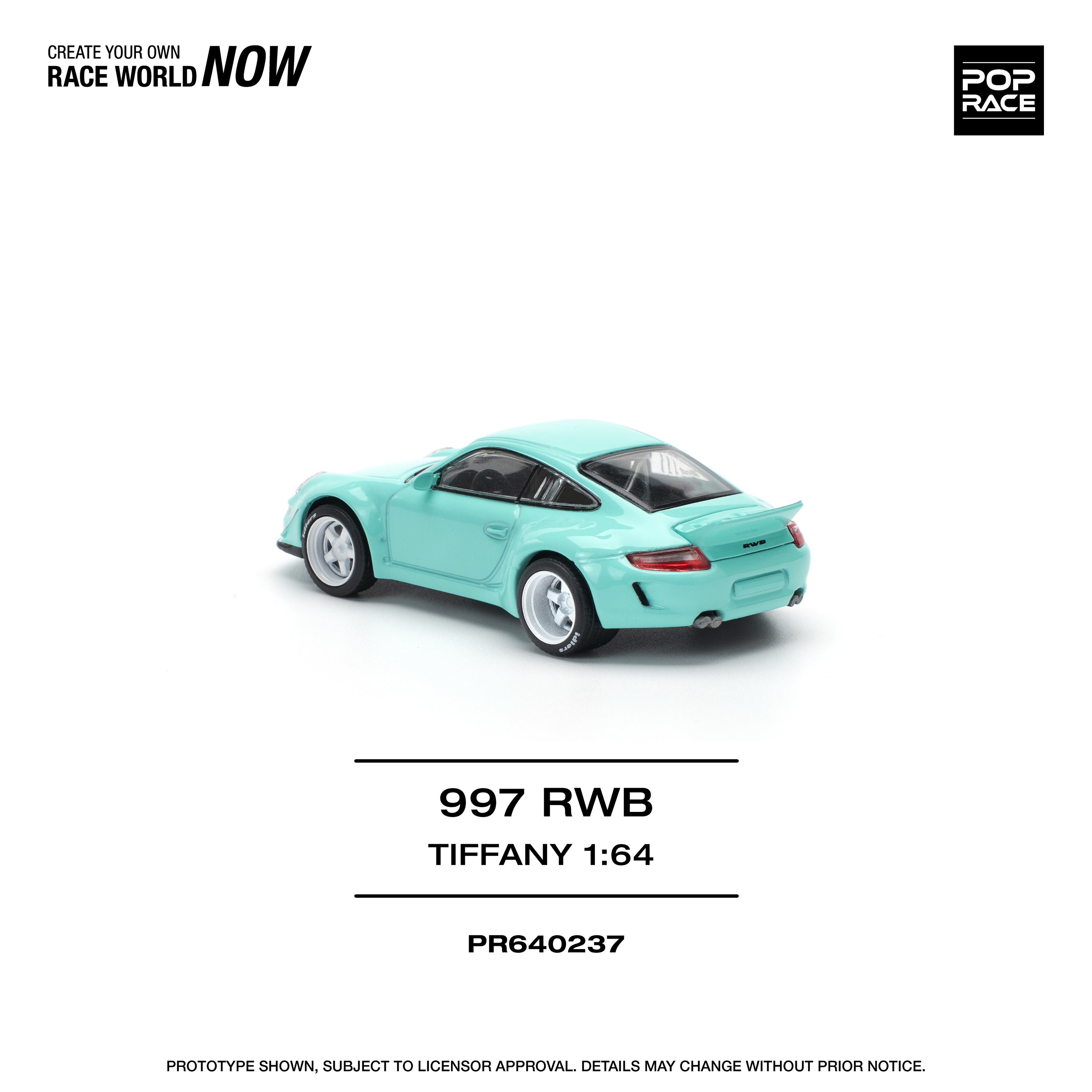 Pop Race 1/64 997 RWB Tiffany Blue PR640237 Diecast Scale Model